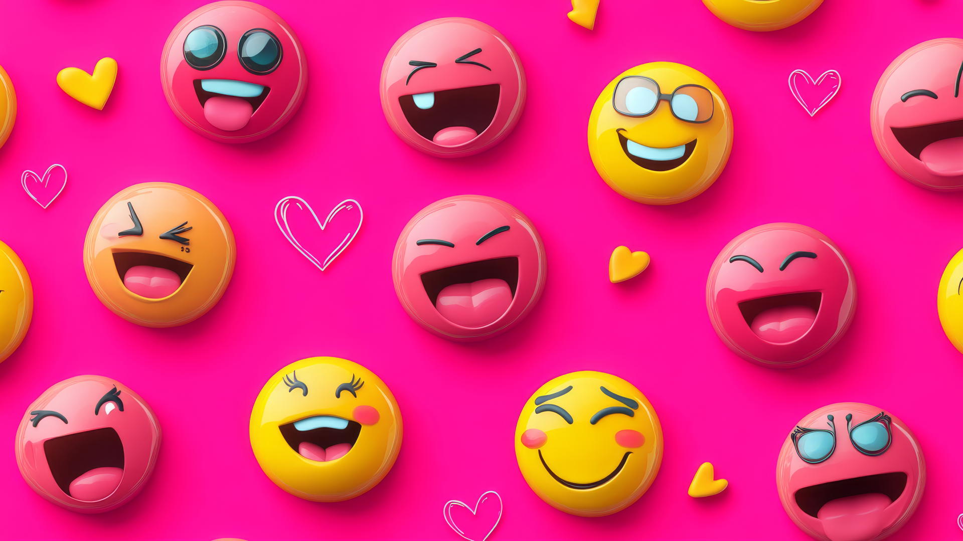 pink preppy wallpaper with colorful pink cartoon emoticons, vibrant background