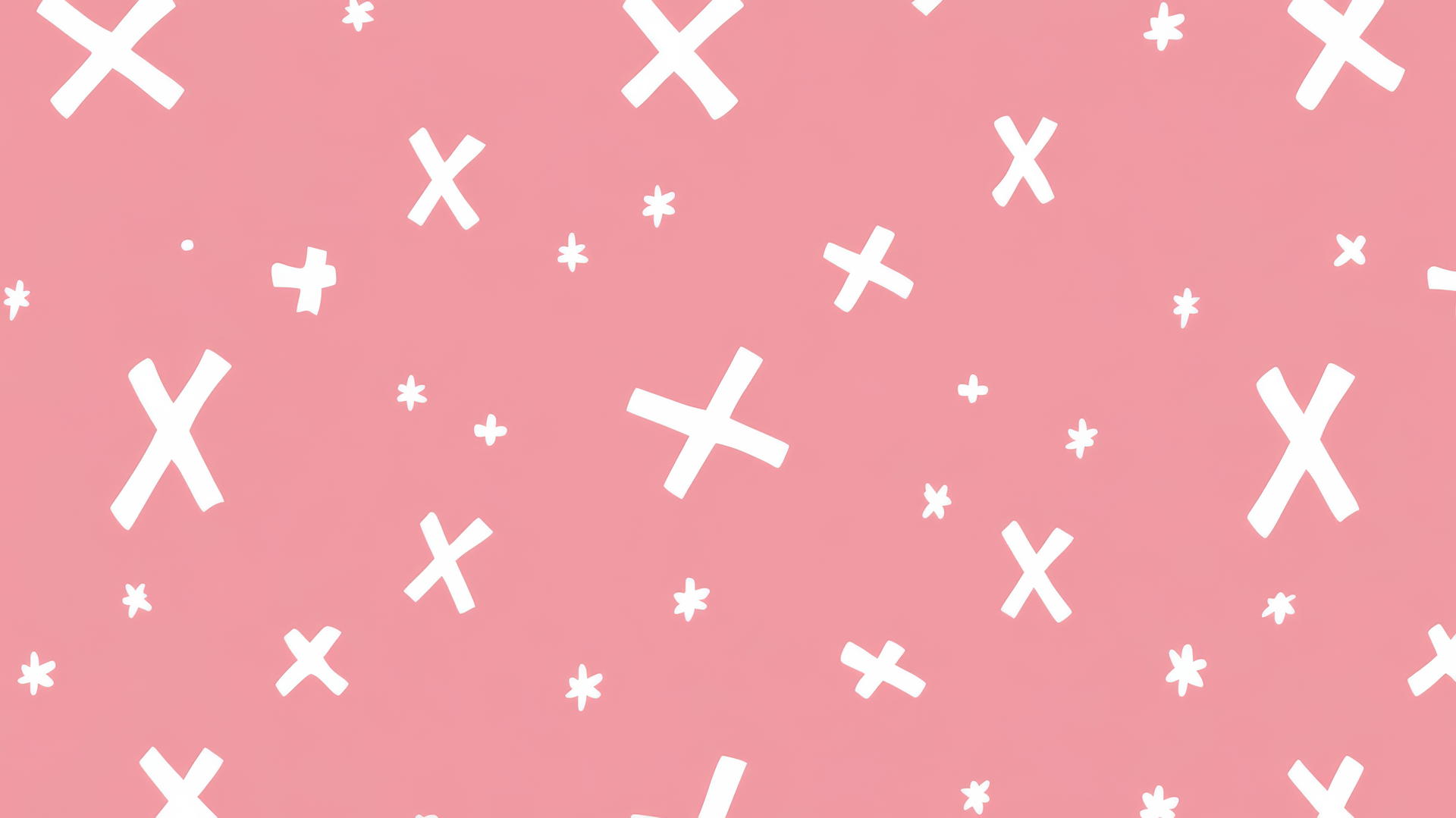 Pink preppy wallpaper with white crosses in a minimalistic, pastel design.