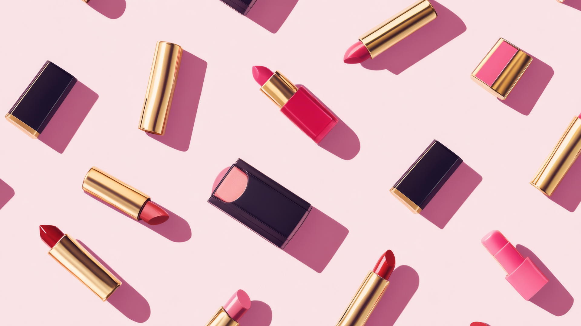 Preppy wallpaper pink with chic pattern of makeup items on light pink background