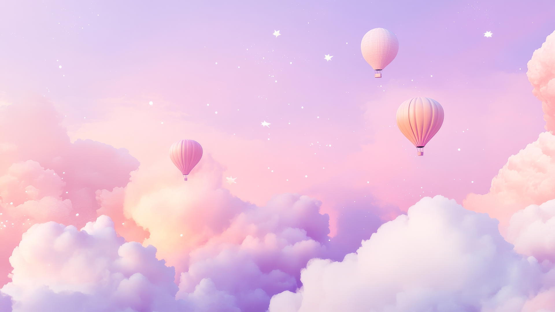 cute aesthetic wallpapers with dreamy pastel clouds, hot air balloons, and stars