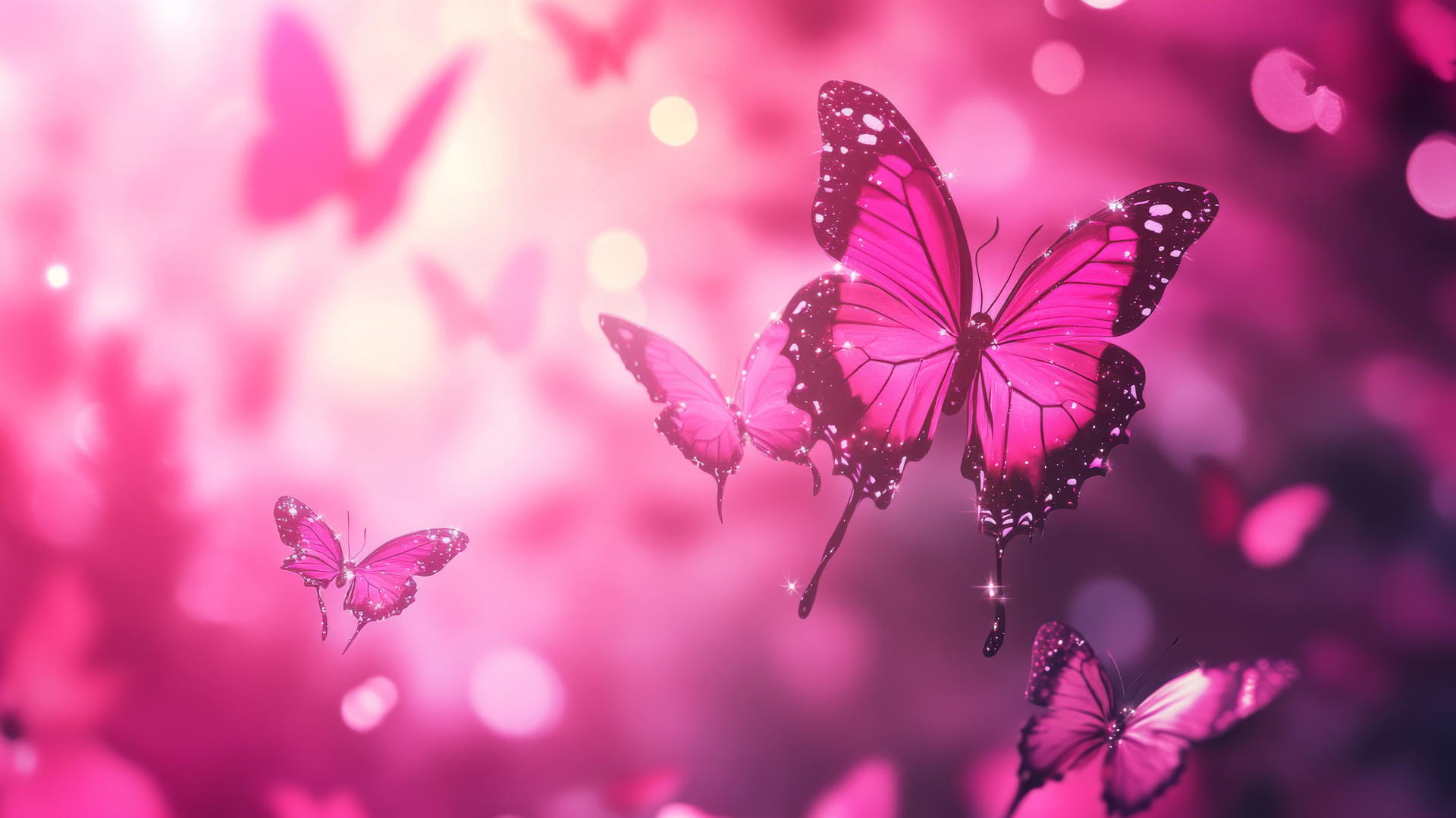 cute hot pink wallpaper with neon butterflies and sparkles