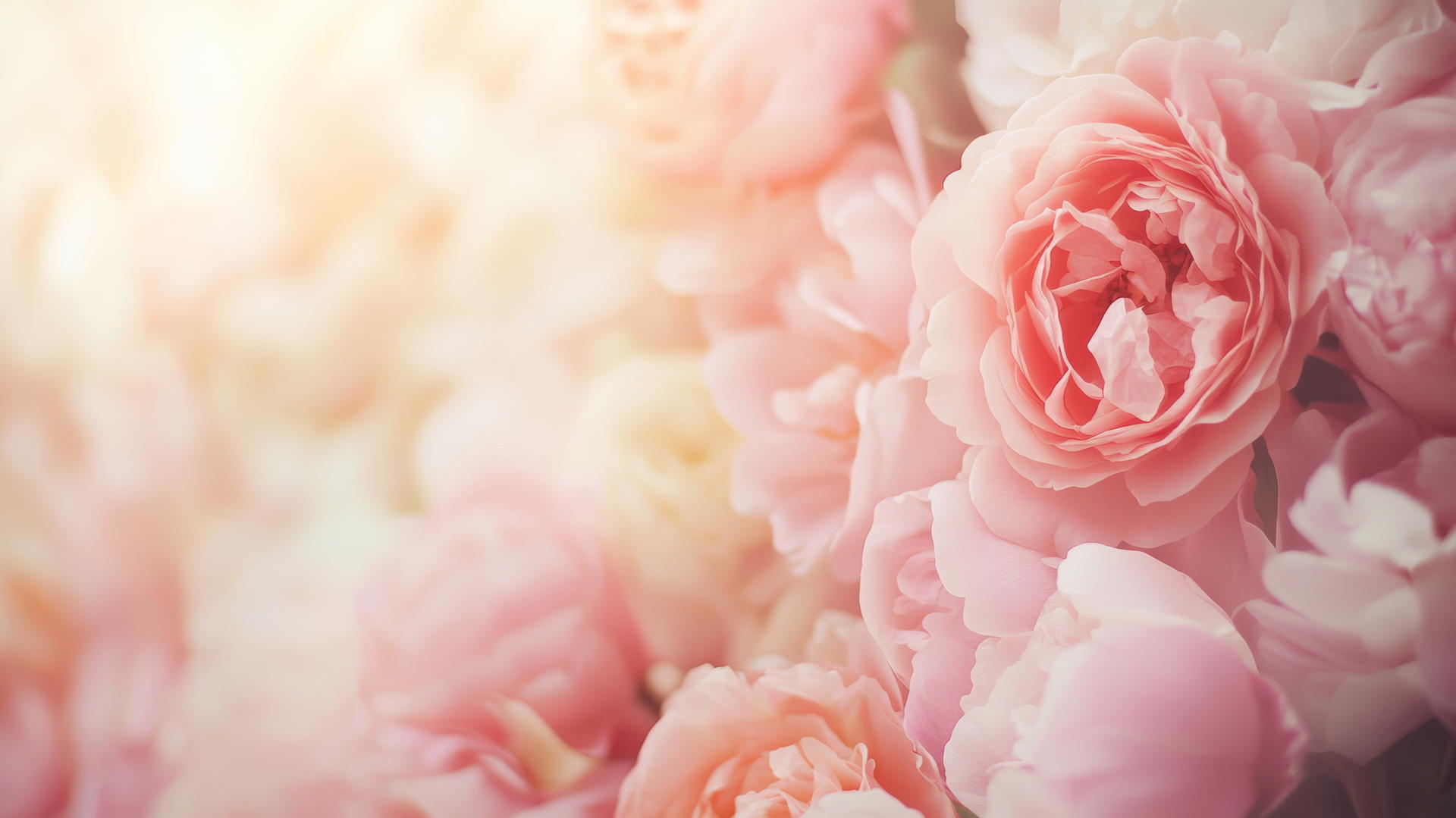light pink wallpaper with soft-focus roses and peonies on a pastel background