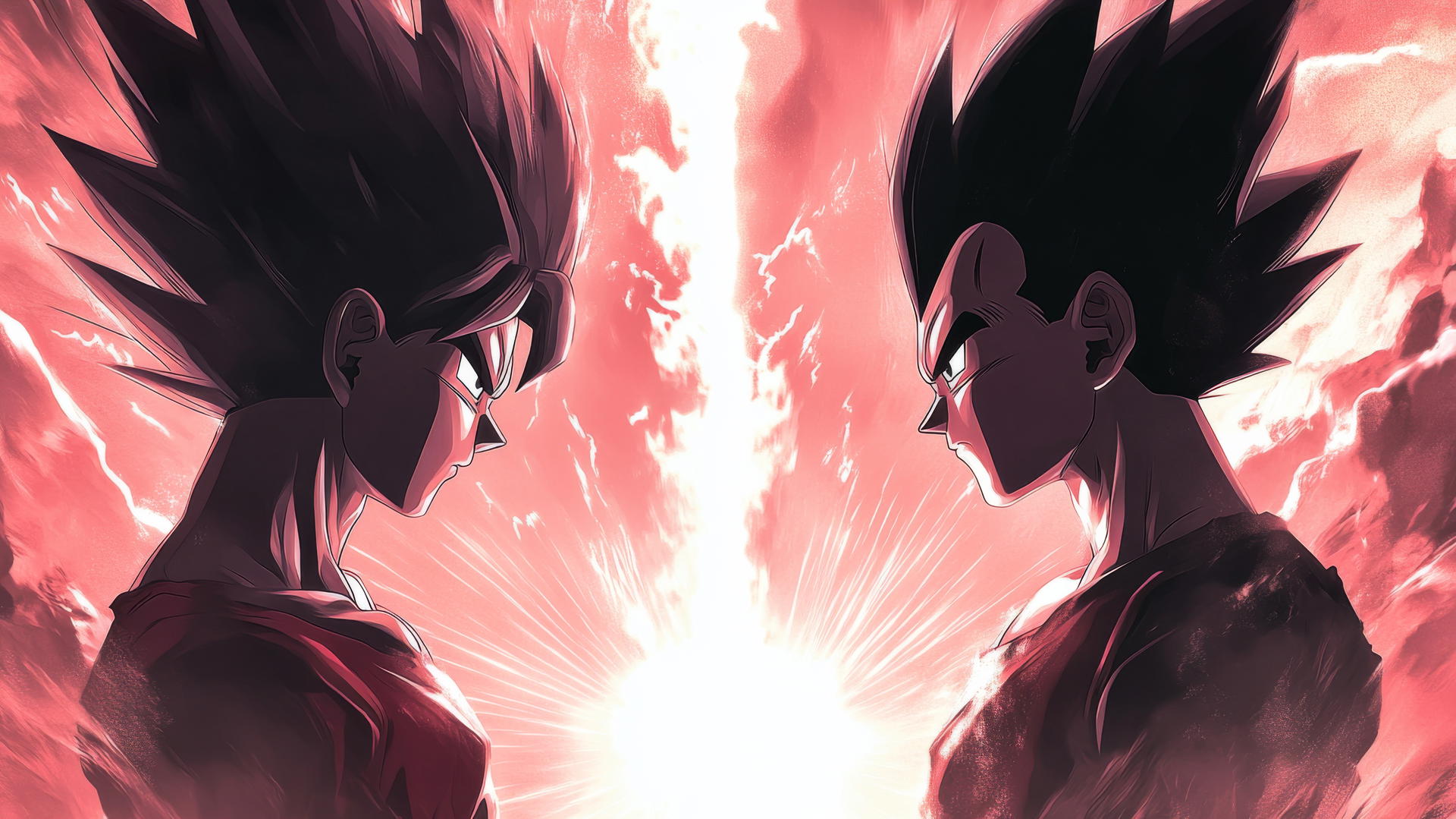 Goku Black facing off against Goku silhouette, energy flaring, goku black wallpaper 4k