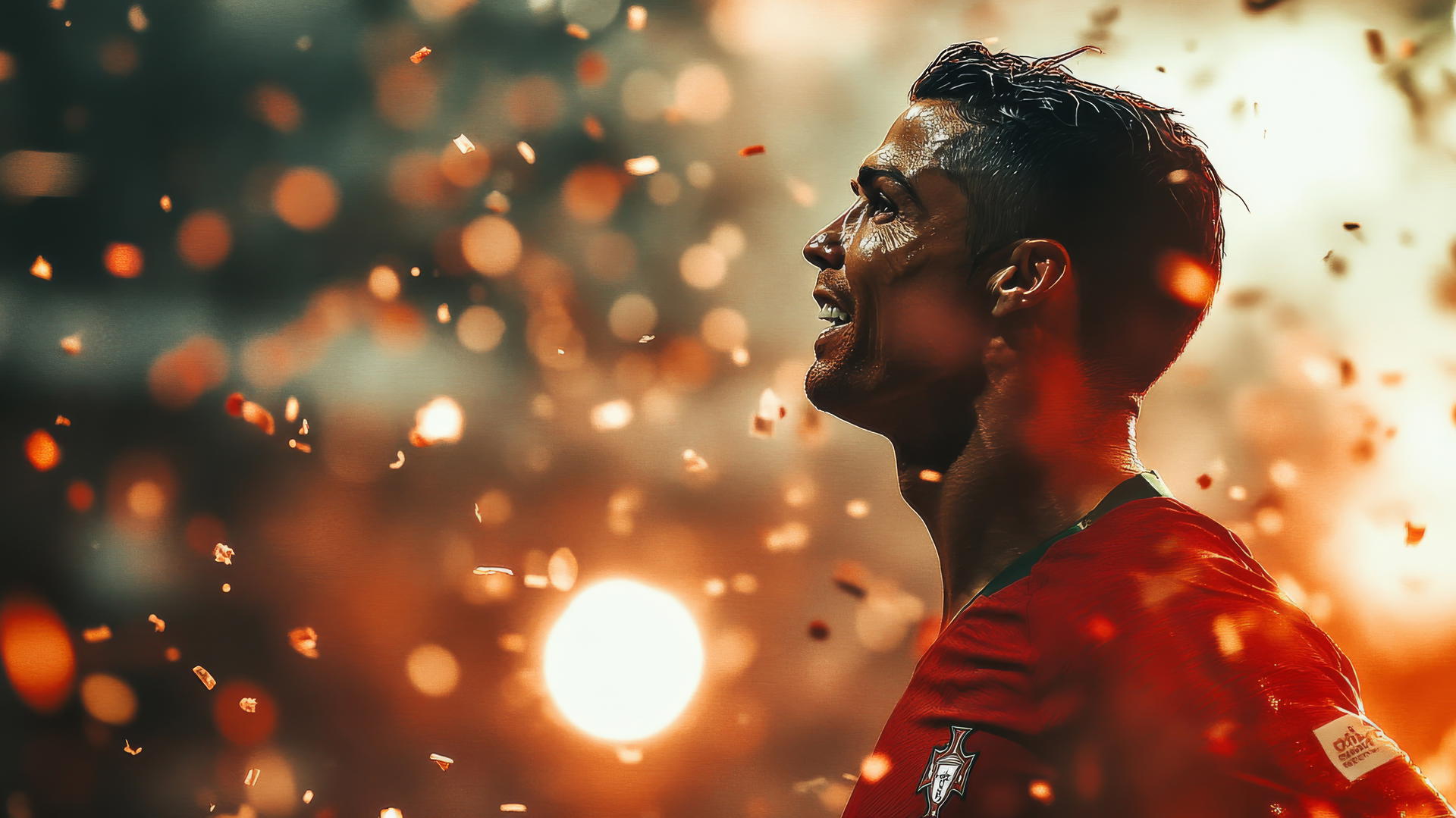 Cristiano Ronaldo 4K wallpaper celebrating a goal with confetti