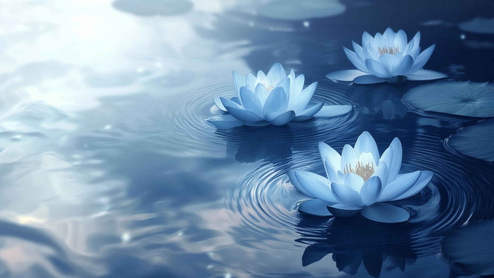 blue floral wallpaper with serene blue lotus blossoms and soft water ripples