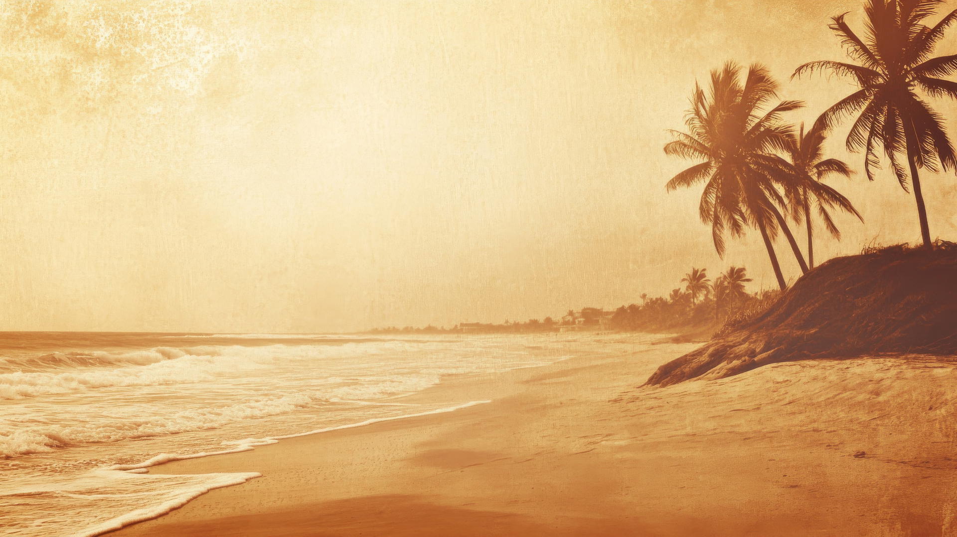 aesthetic beach wallpaper with vintage sepia tones and distant palm trees
