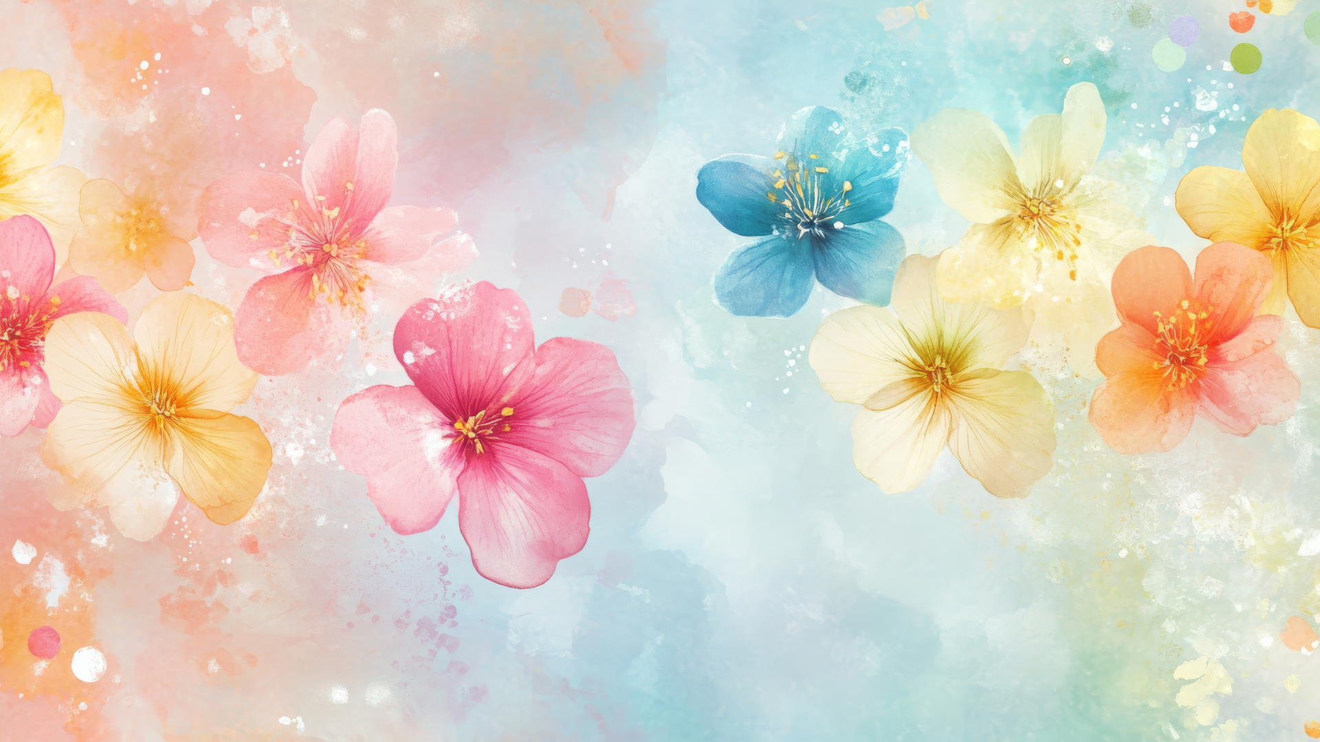 spring flowers wallpaper with colorful pastel shapes on a soft watercolor background