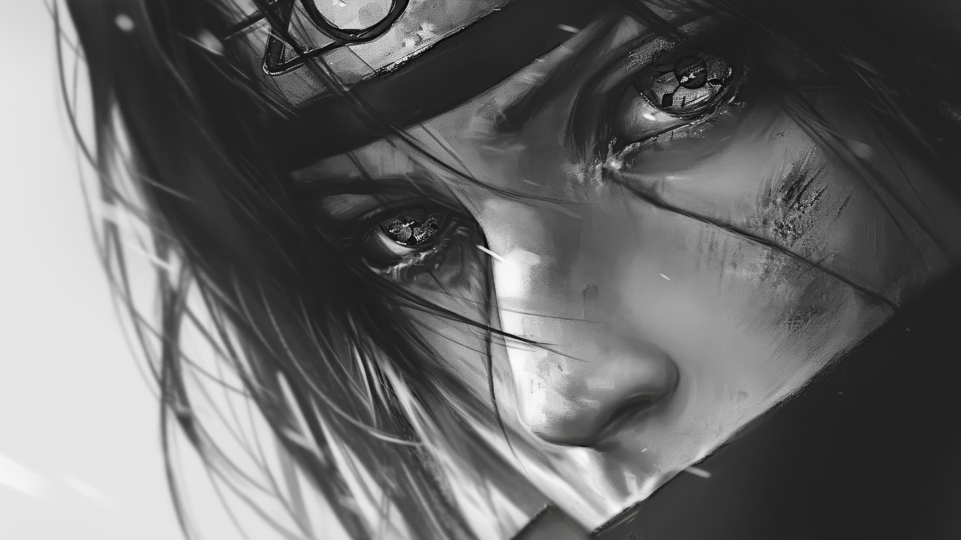 Photorealistic Itachi Uchiha drawing focusing on lifelike expression.