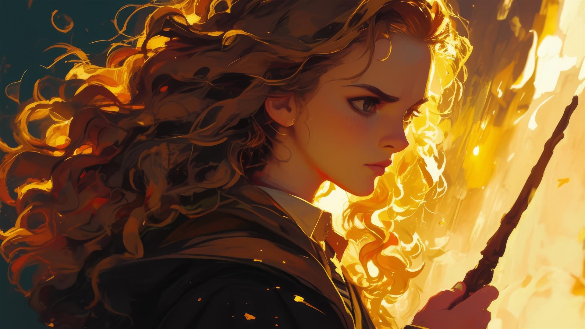 Hermione Granger with dark background and spotlight effect