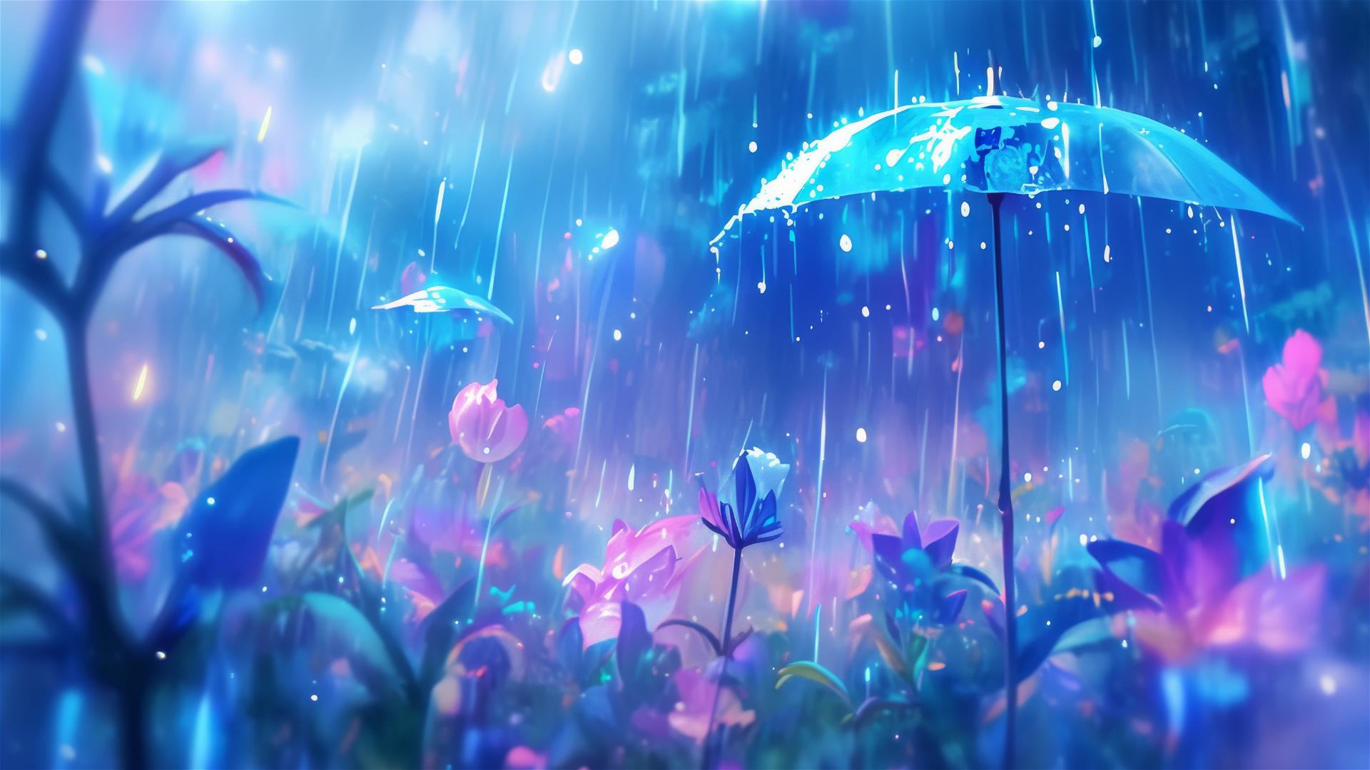 Holographic rain with 3D native flora and fauna in the air