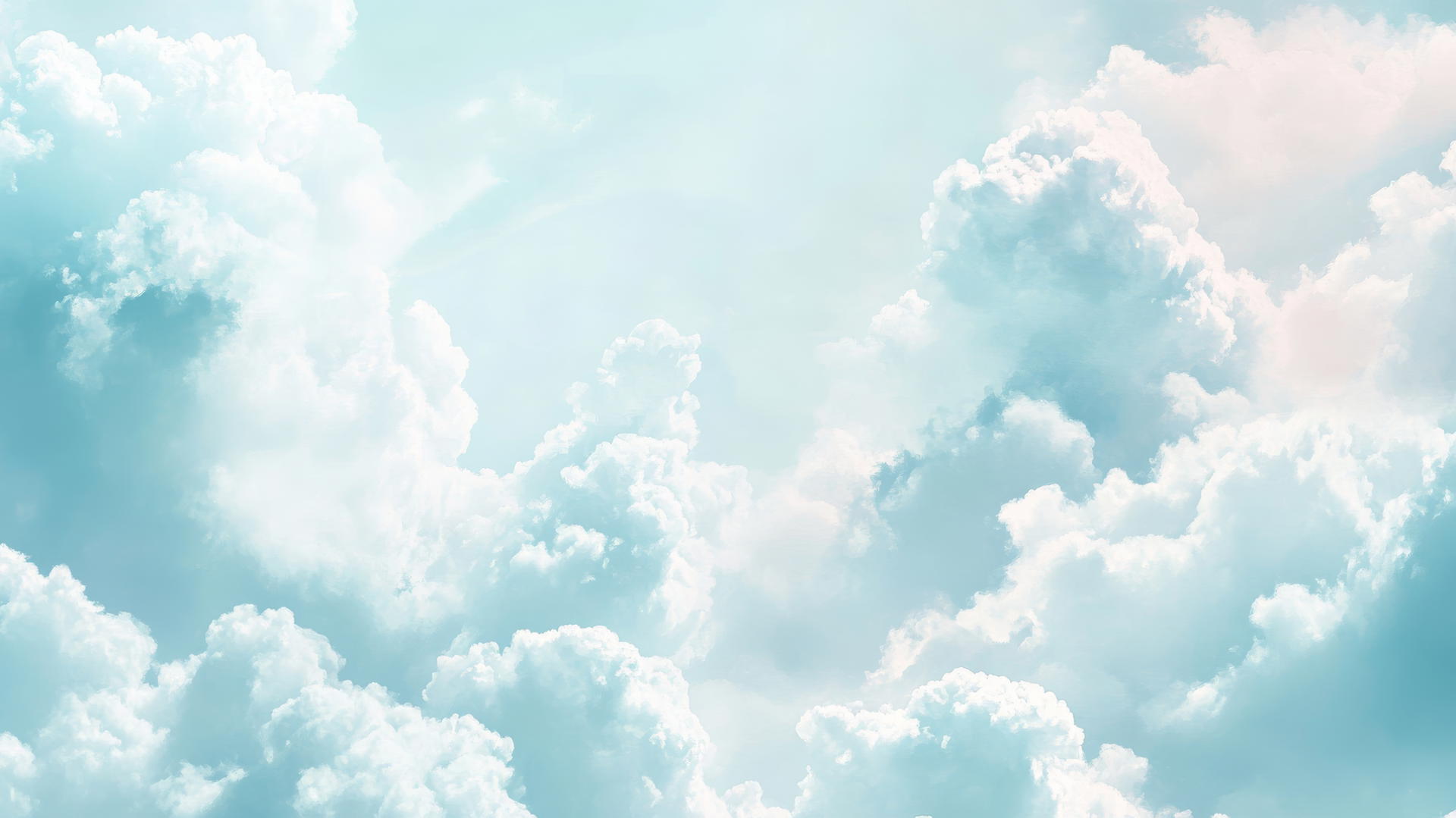 baby blue wallpaper with pastel watercolor clouds, soft pink hints