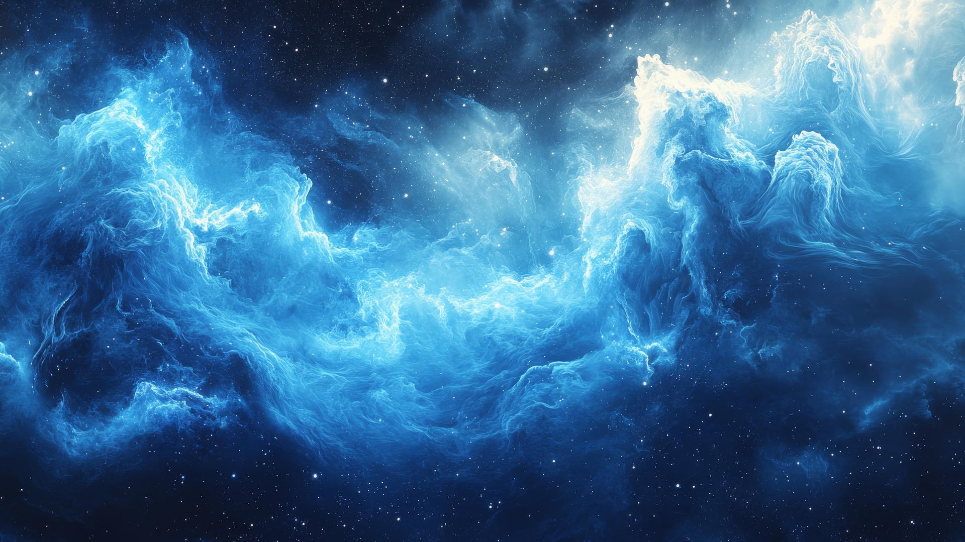Aesthetic wallpaper blue with celestial mist, twinkling stars, and swirling patterns.