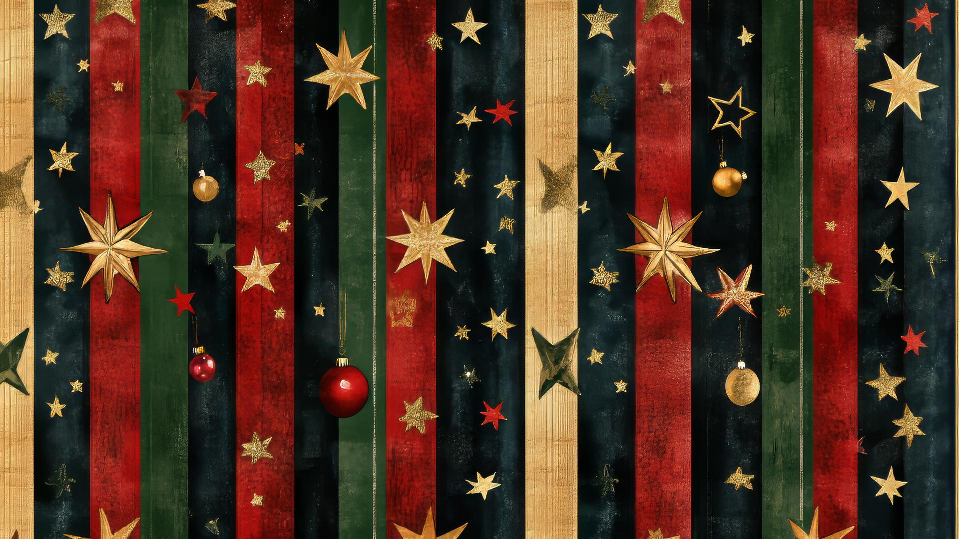 cute preppy Christmas wallpaper with stars, stripes, ornaments, and bells