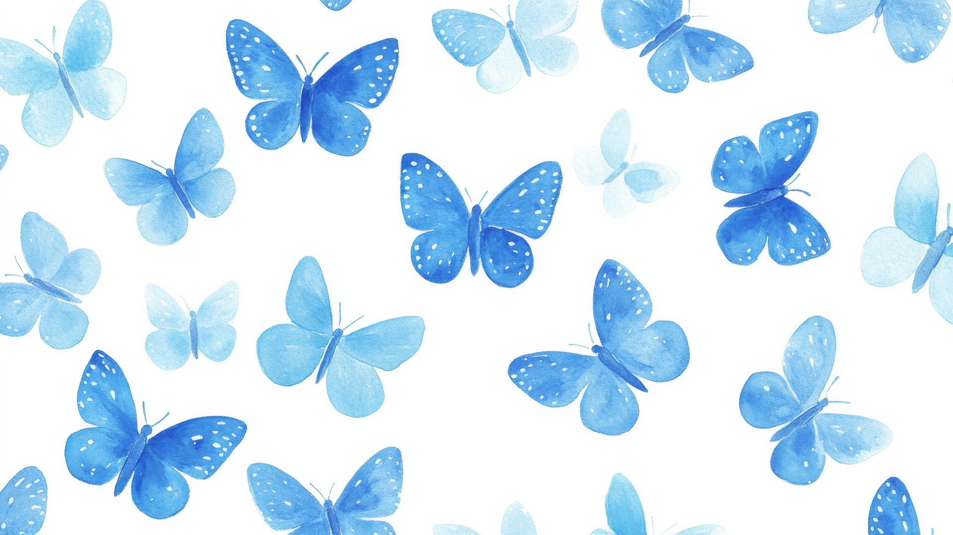 Preppy wallpaper with small blue butterflies on a white background