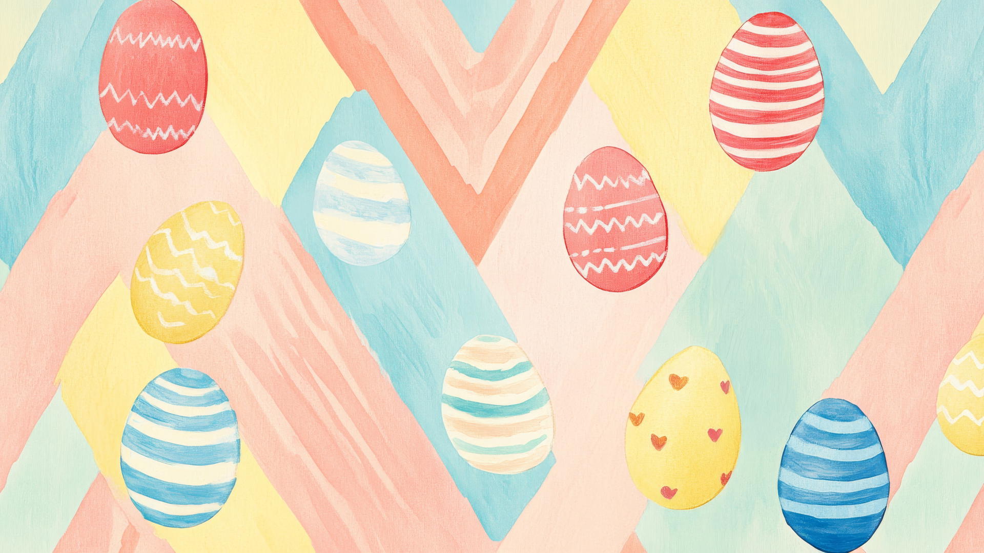 Preppy easter wallpaper with chevron stripes and Easter eggs.