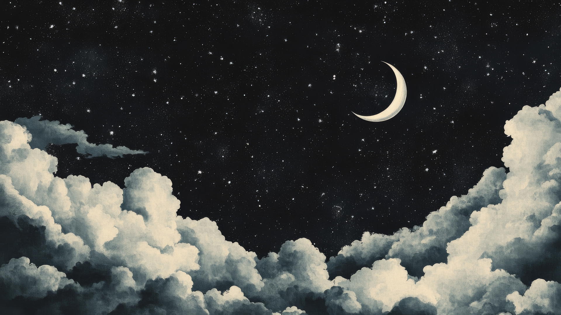 black wallpaper for girls with soft white clouds and crescent moons