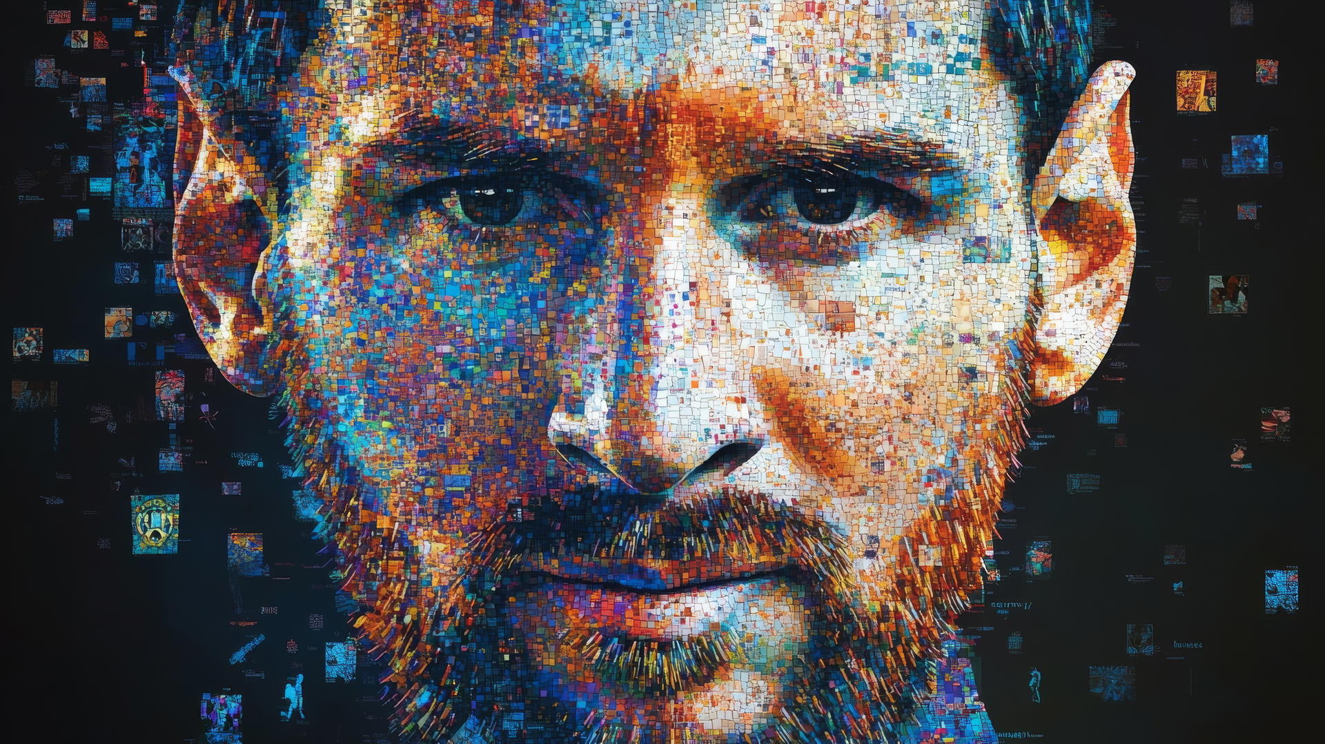 wallpaper messi 4k, digital mosaic made of soccer icons forming Messi's face