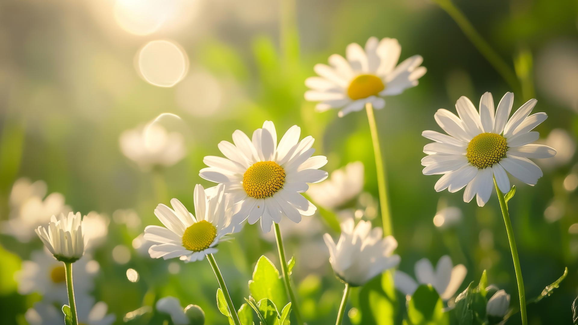 flower nature wallpaper with white daisies in a green meadow