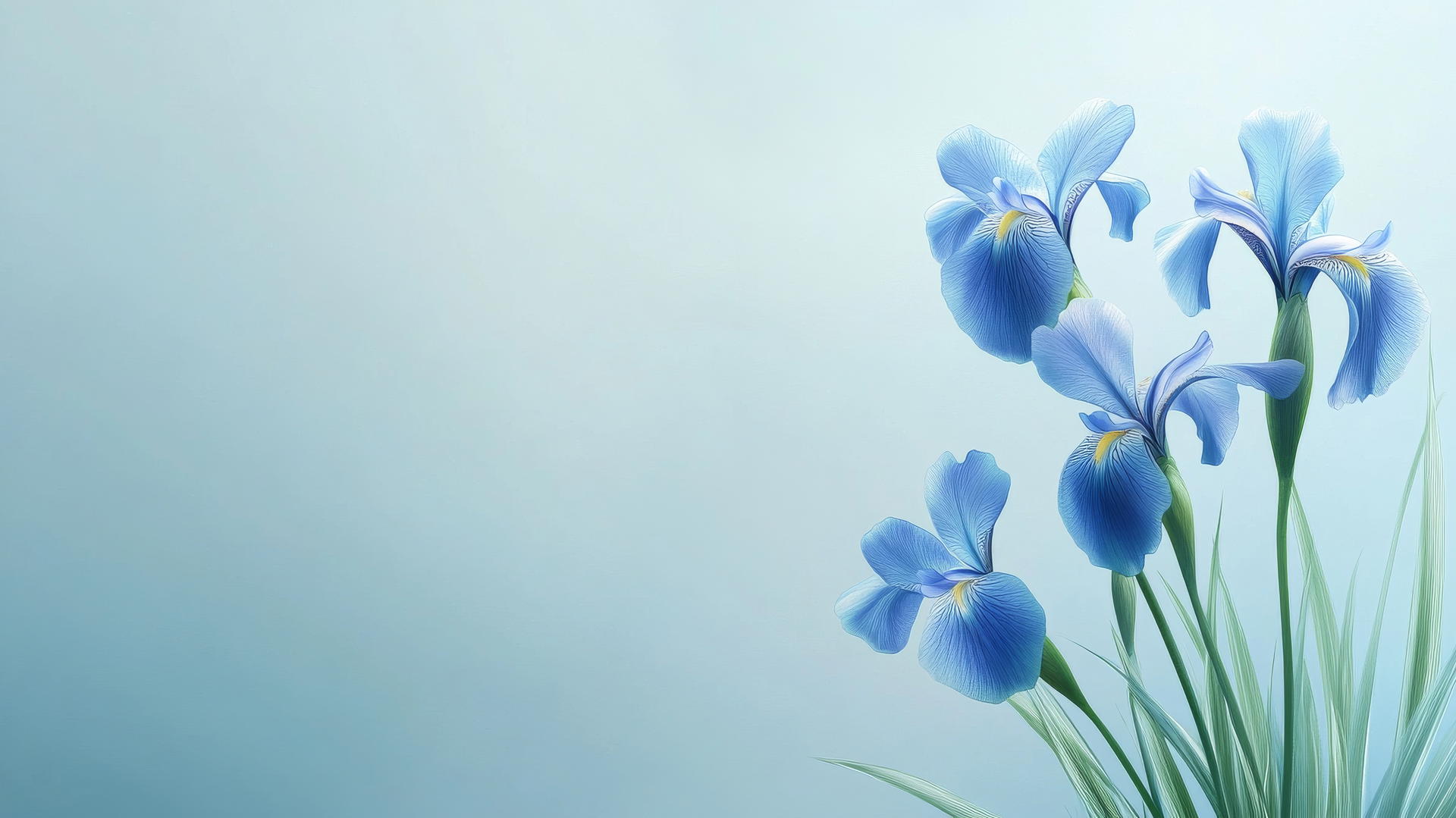 blue flower wallpaper with elegant blue iris flowers and green stems