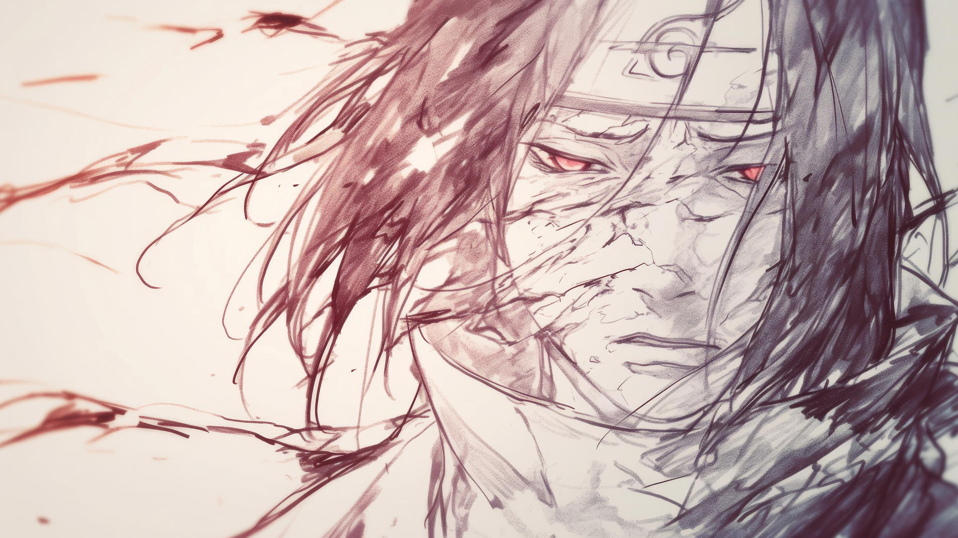 itachi uchiha drawing with visible pencil marks and annotations