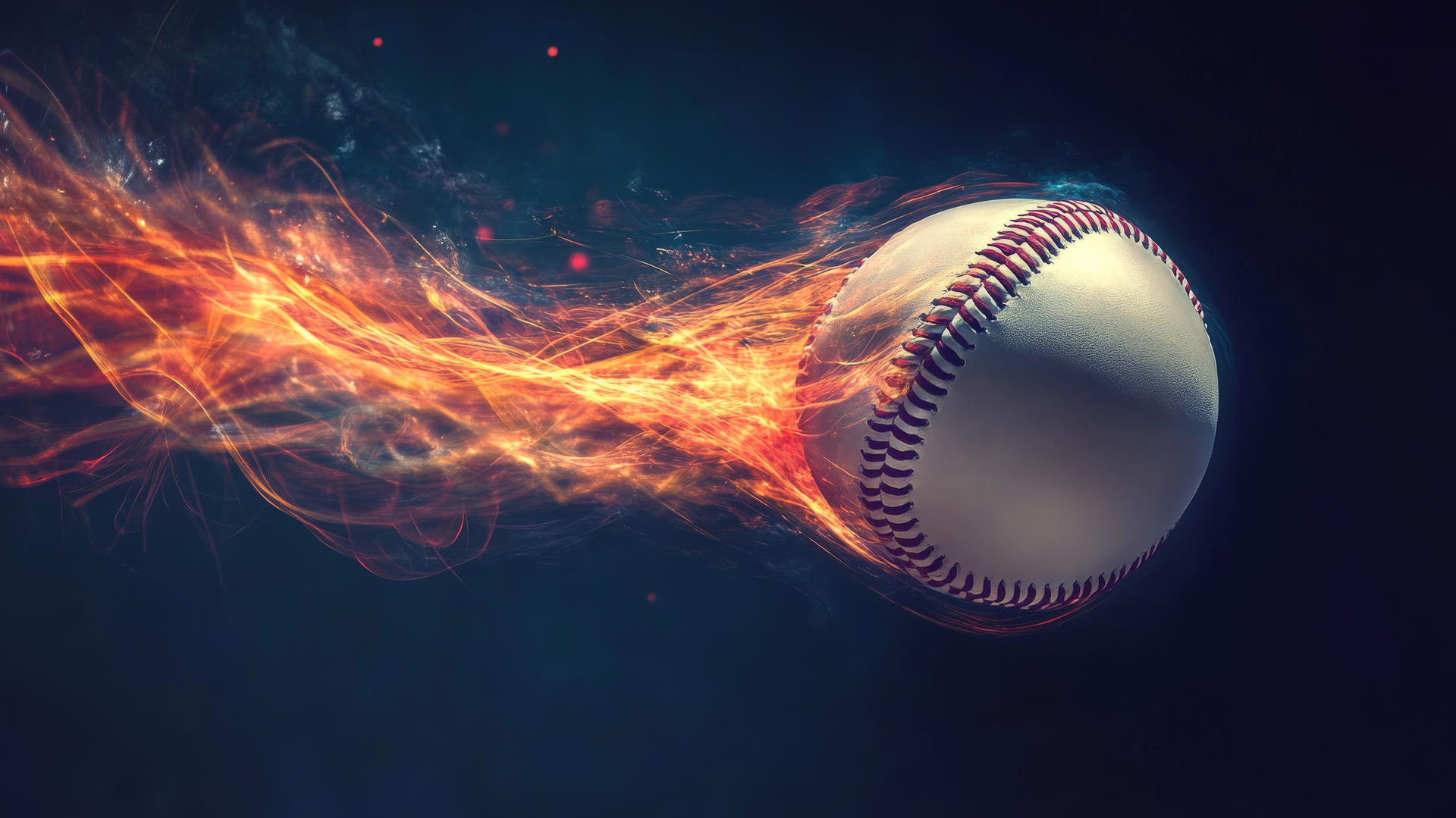 Glowing baseball spinning in mid-air with motion lines on dark background