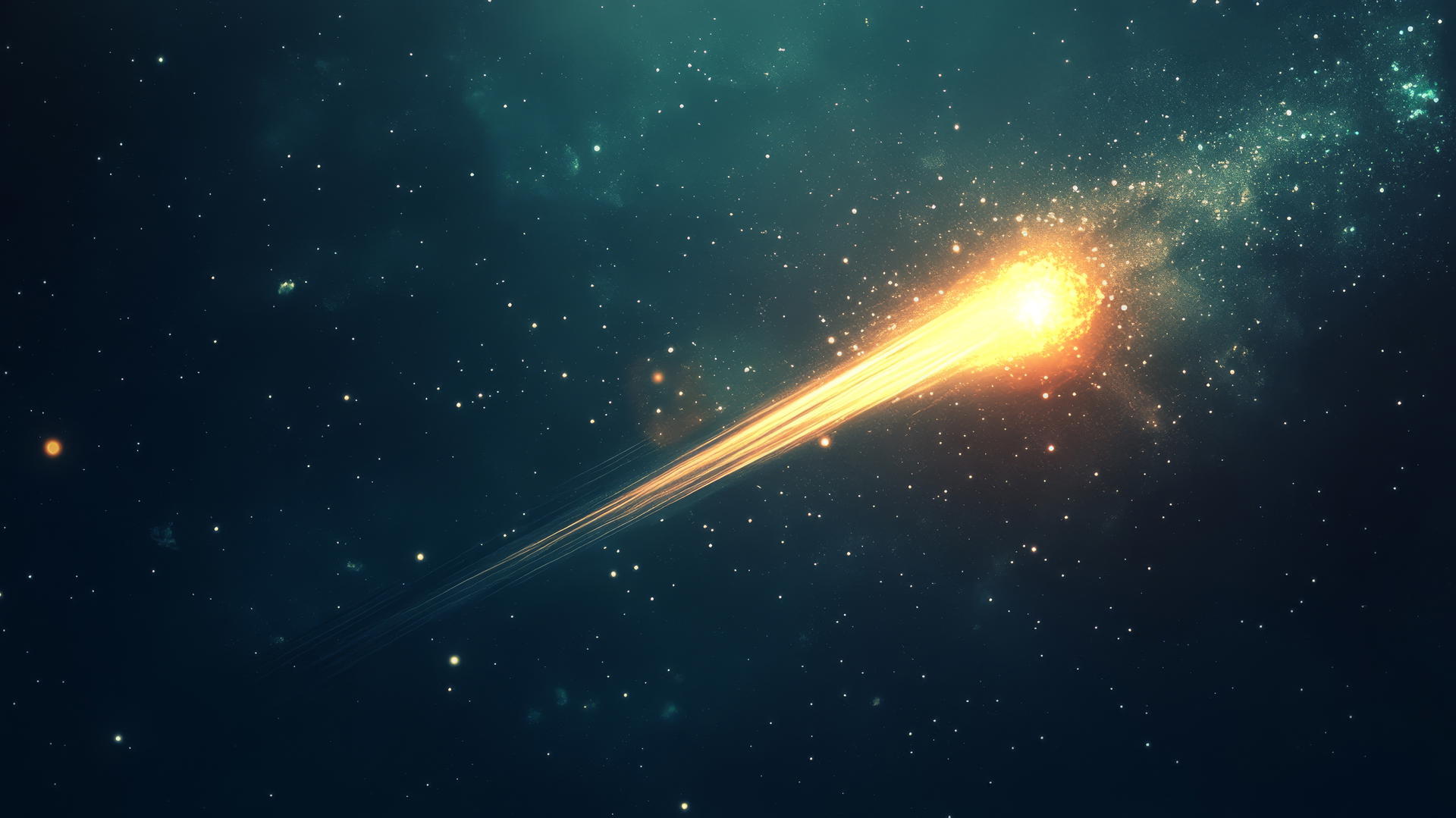 Minimalist glowing comet across dark starry sky