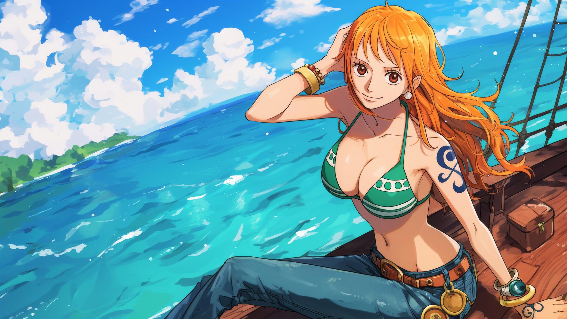 Aerial view capturing Nami from One Piece.