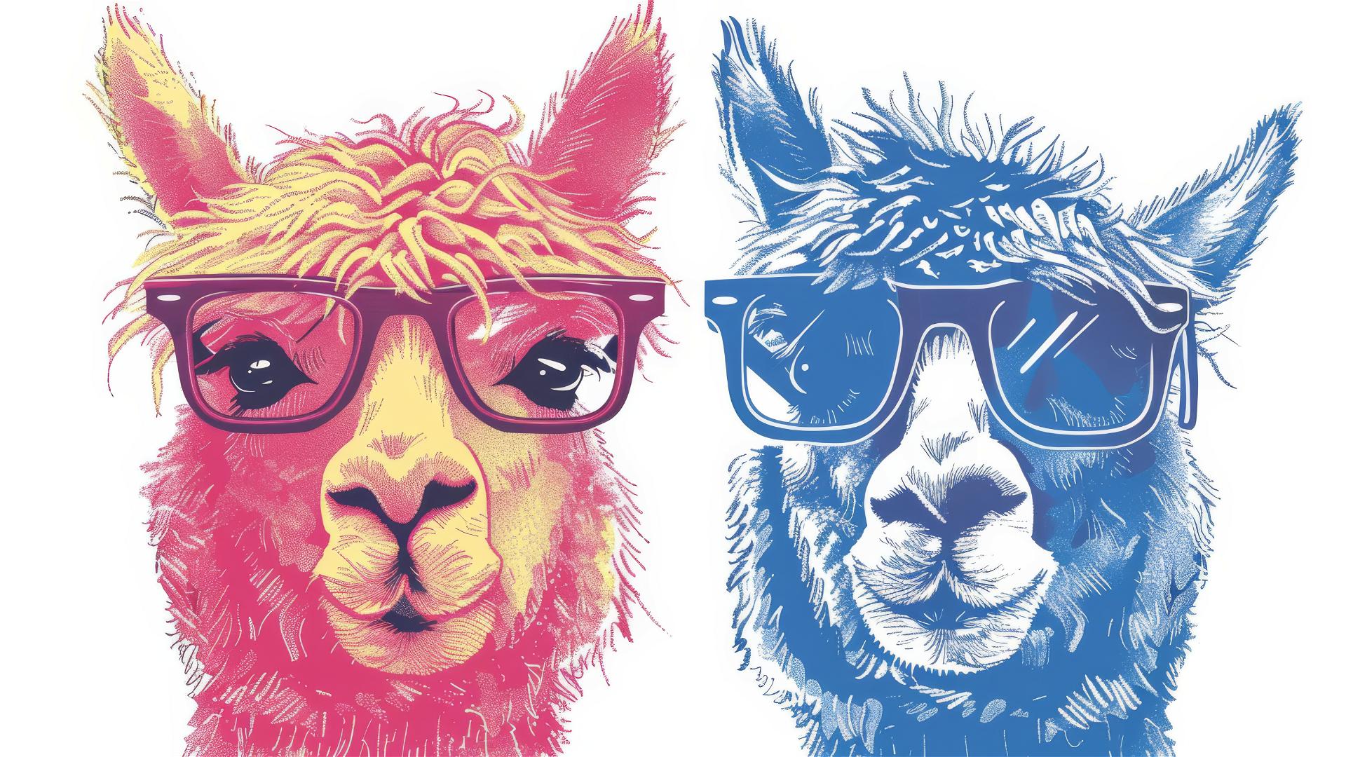 Vector illustration of a joyful alpaca couple by Jean Jullien