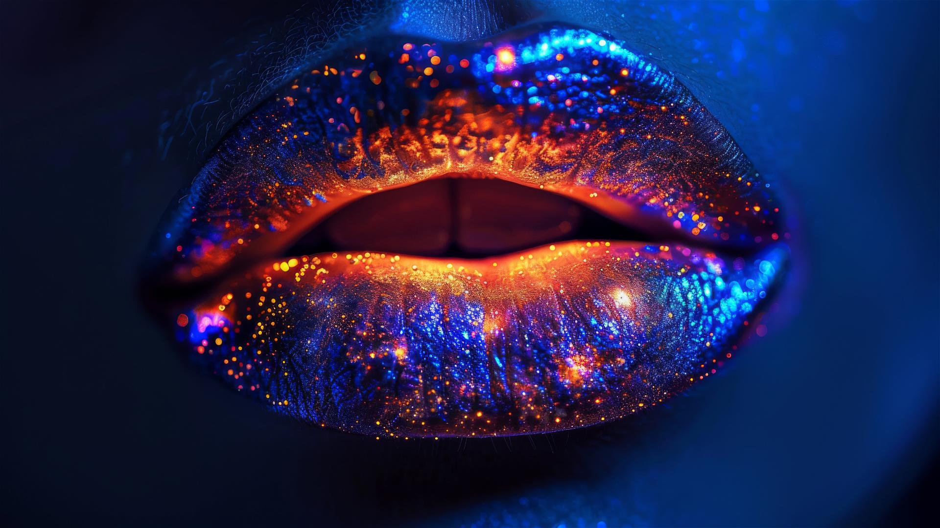 Glowing neon lips with a stained glass effect.