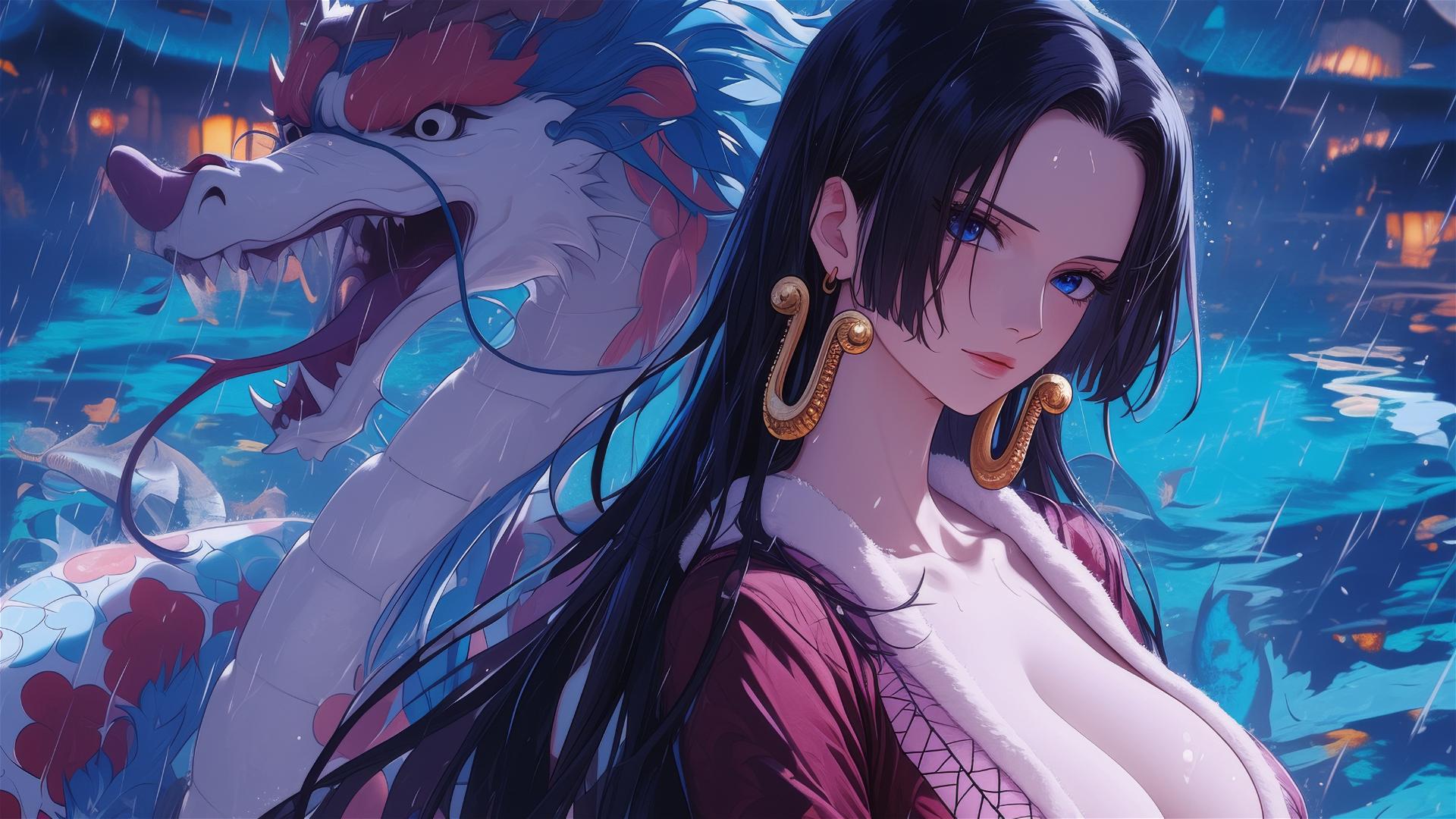 Art rendering of Boa Hancock from One Piece in a dual portrayal.