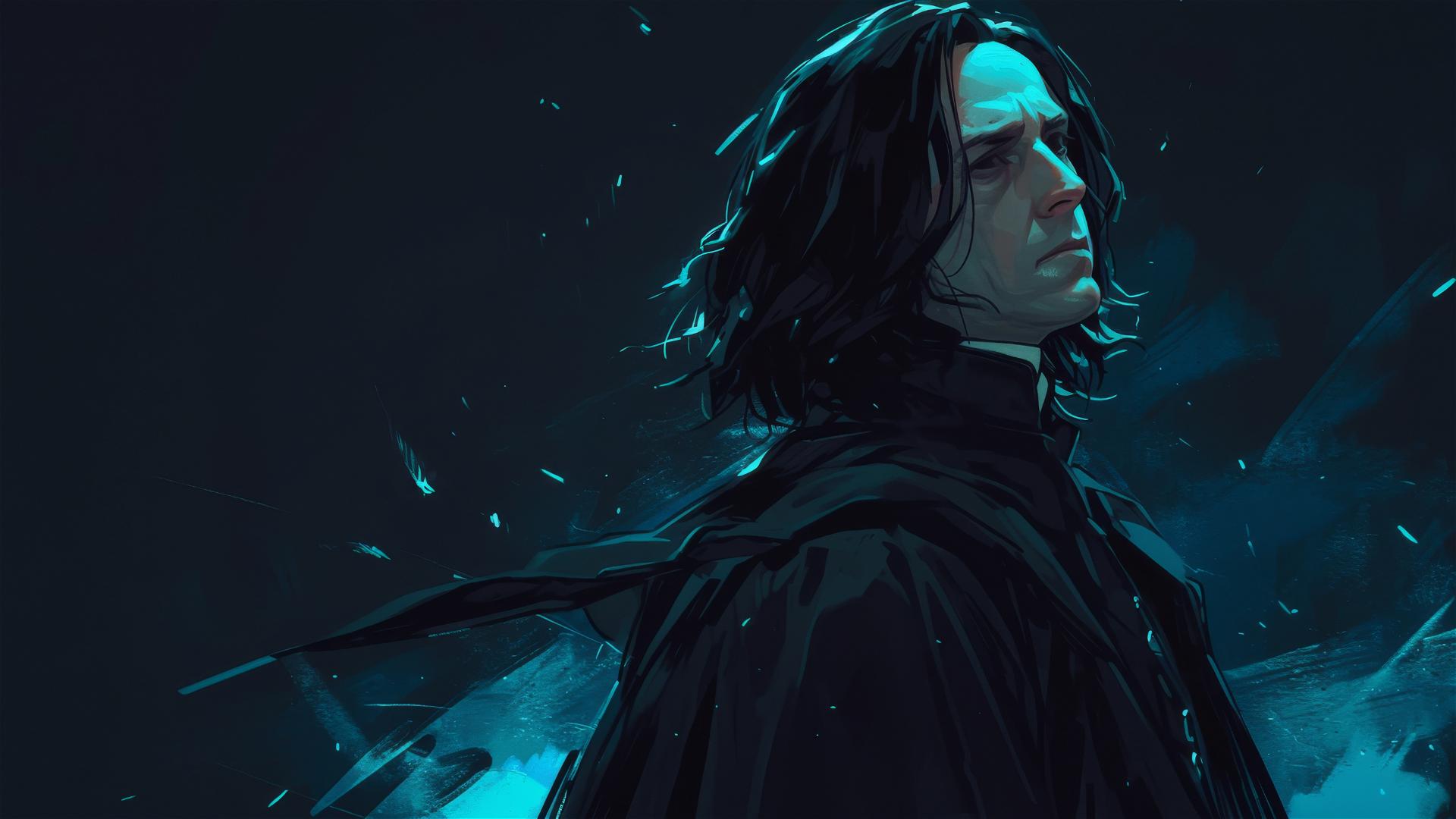 Illustration of Severus Snape with dark background