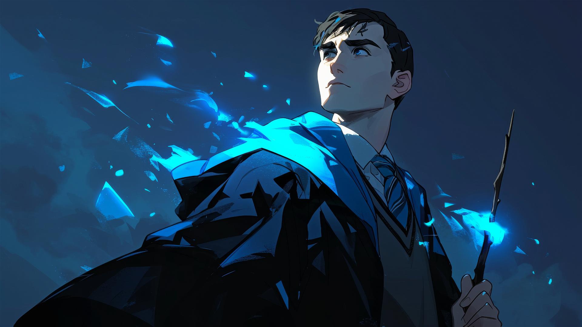 Artistic Neville Longbottom illustration with dark background and spotlight