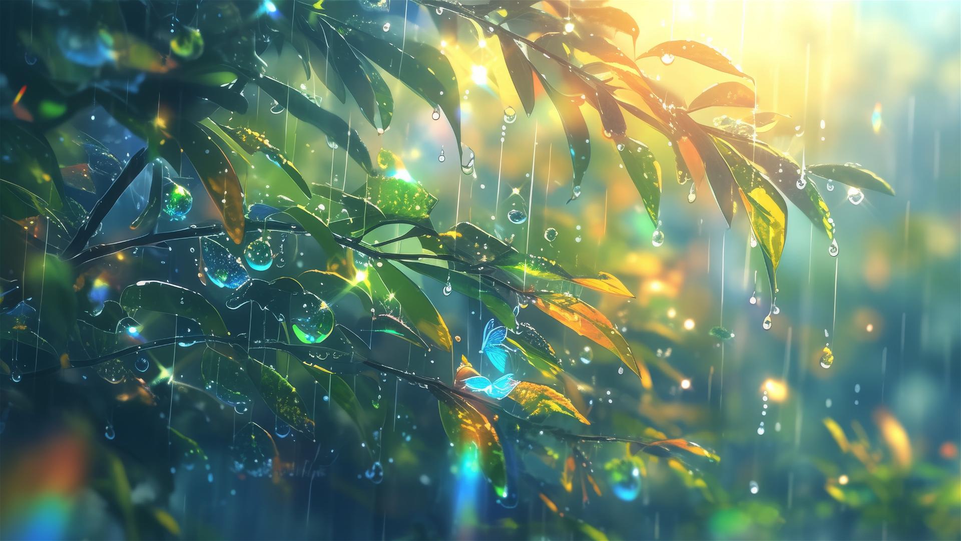 Holographic rain with 3D flora and fauna images in the air