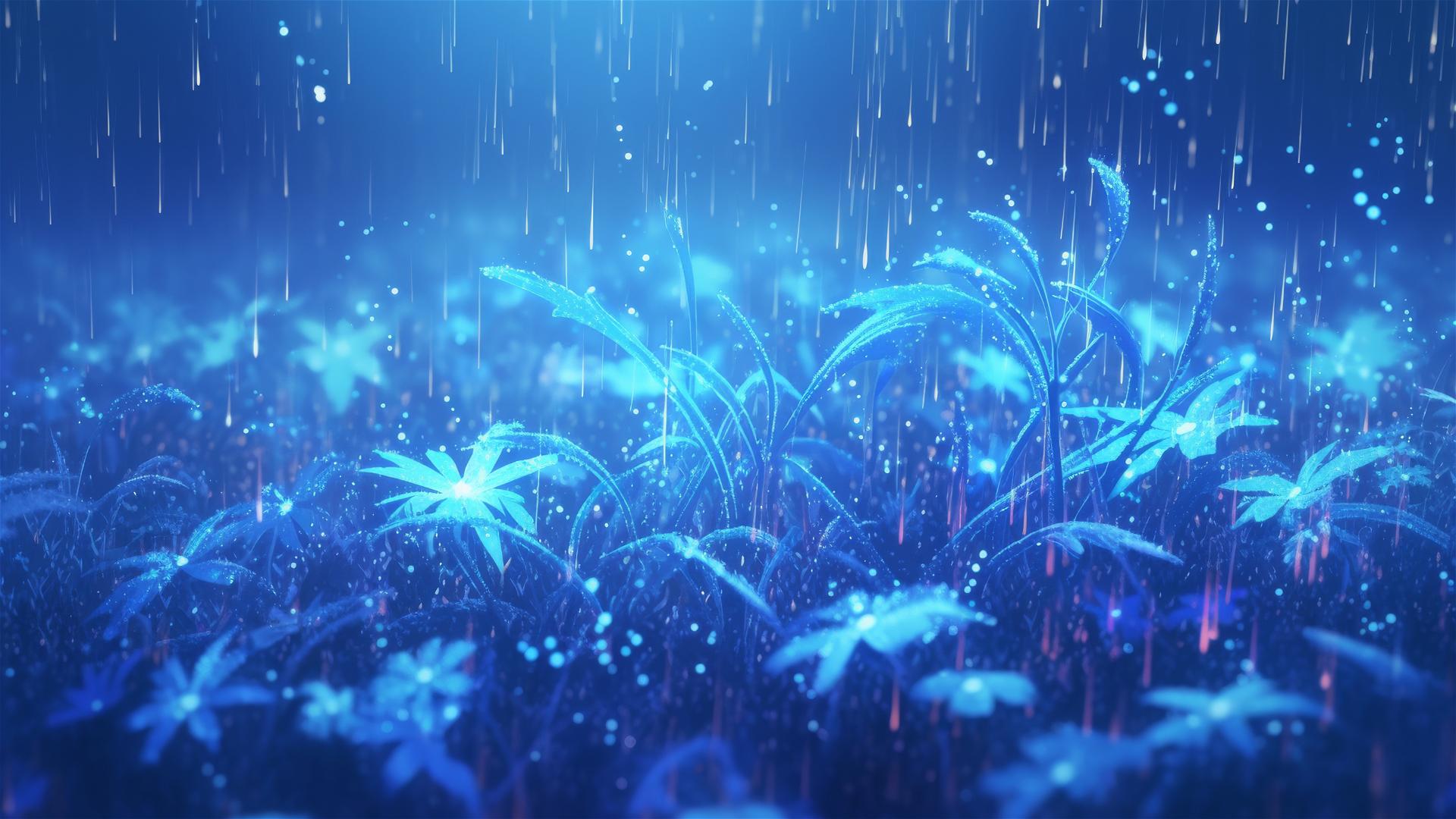 Holographic rain with 3D images of flora and fauna