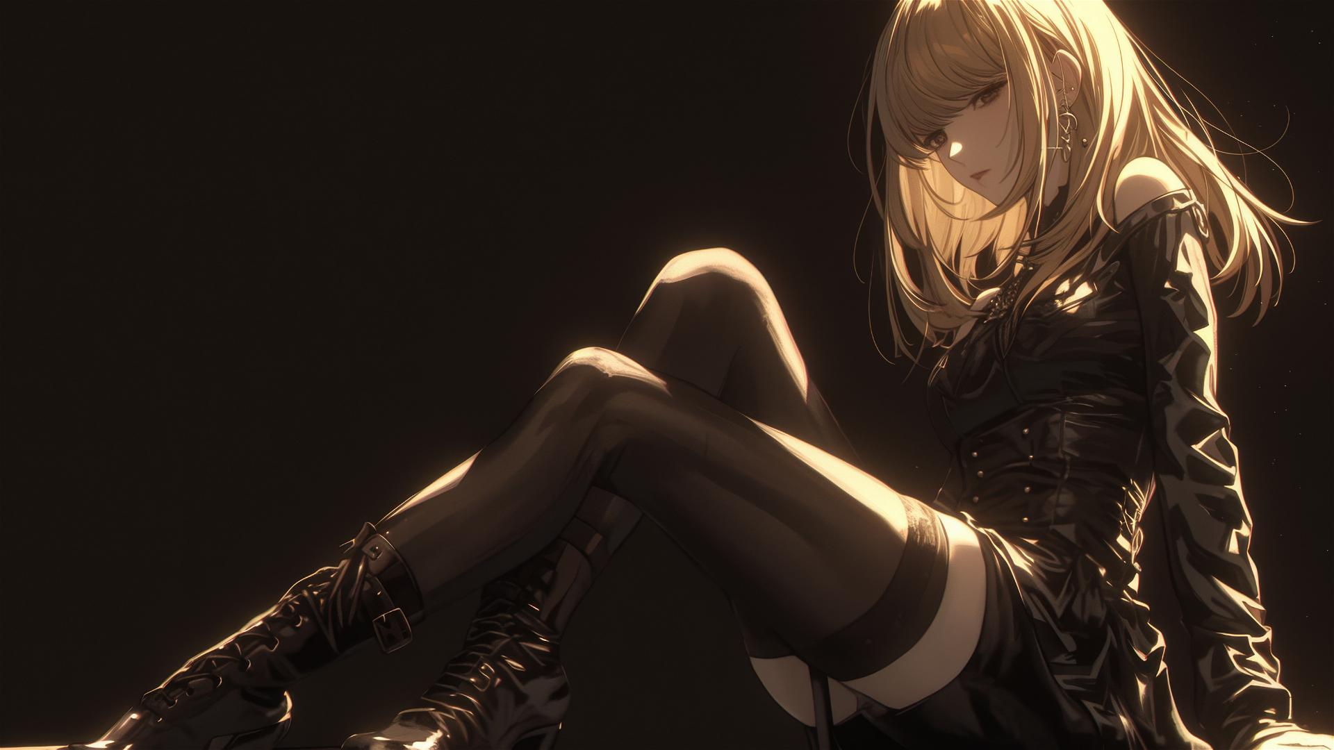 Misa Amane from Death Note in dynamic pose with spotlight