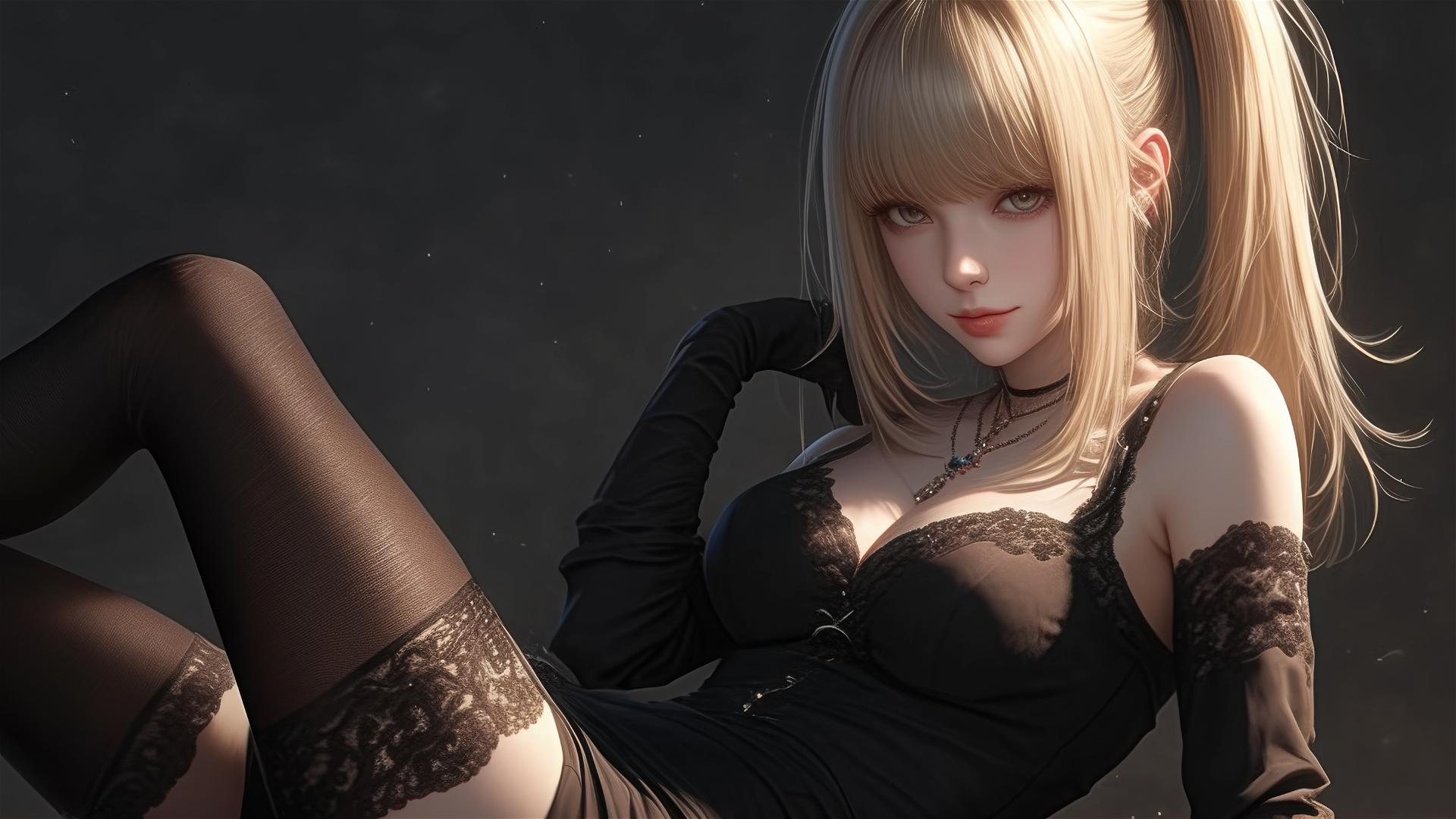 Misa Amane from Death Note isolated on dark background with a spotlight