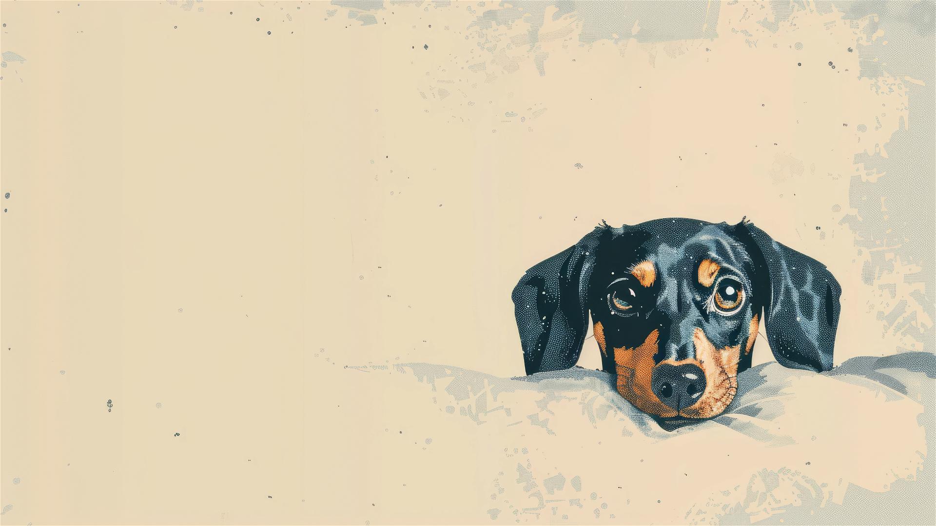 Illustration of a cute happy dachshund under an invisible space, in a minimalist style