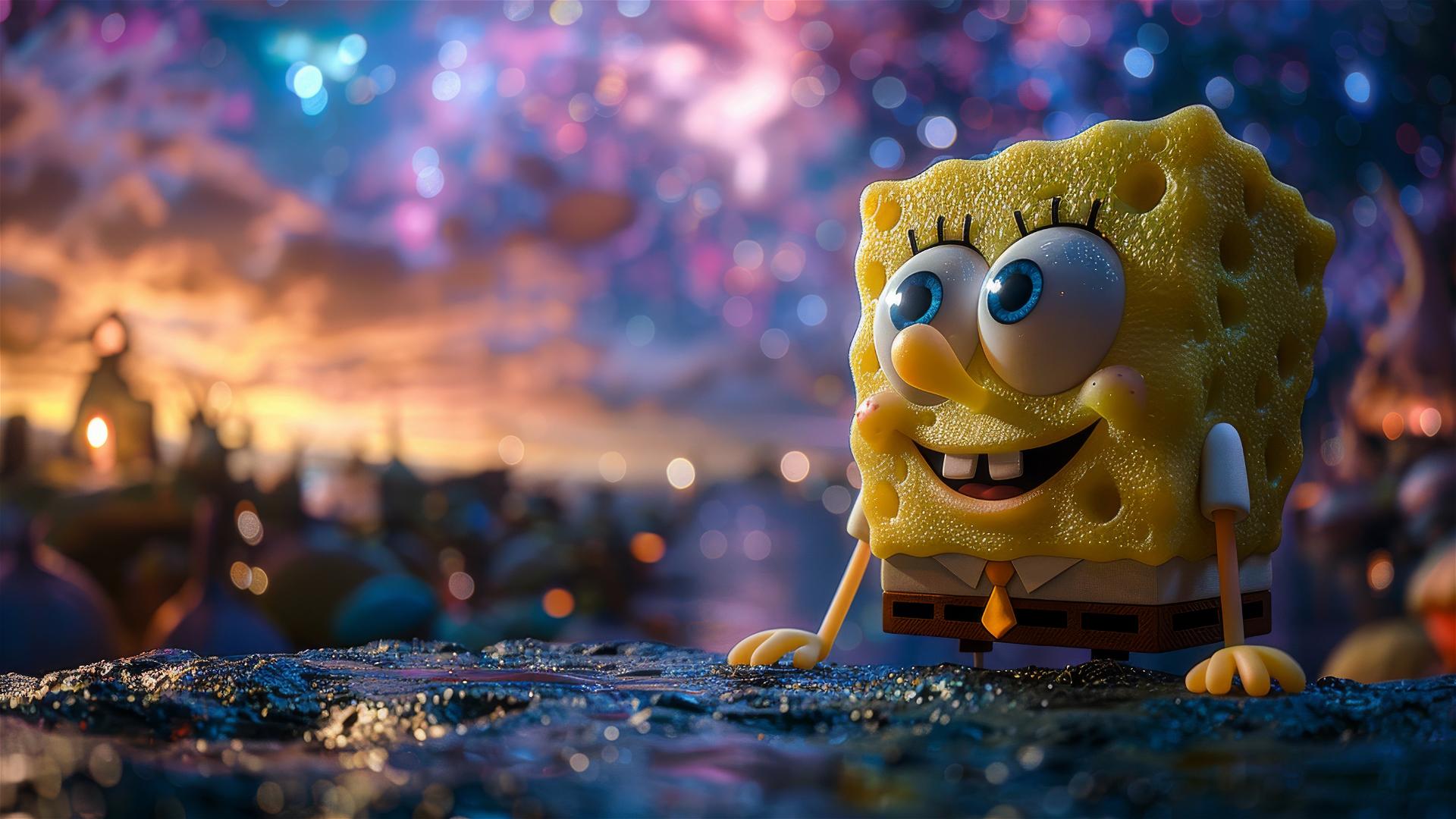 SpongeBob looking at the cosmos in wonder