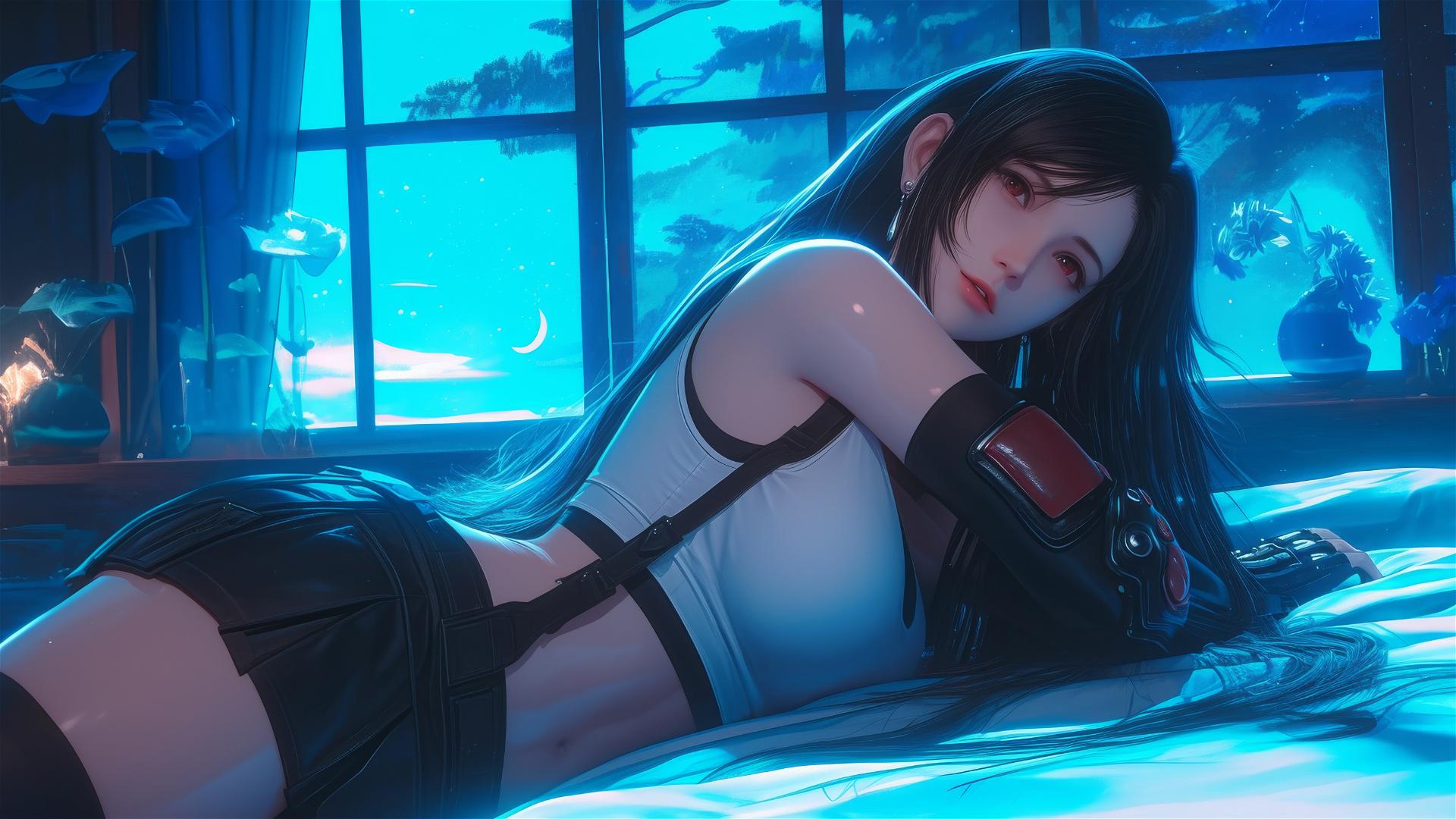 Tifa Lockhart resting in her room under moonlight