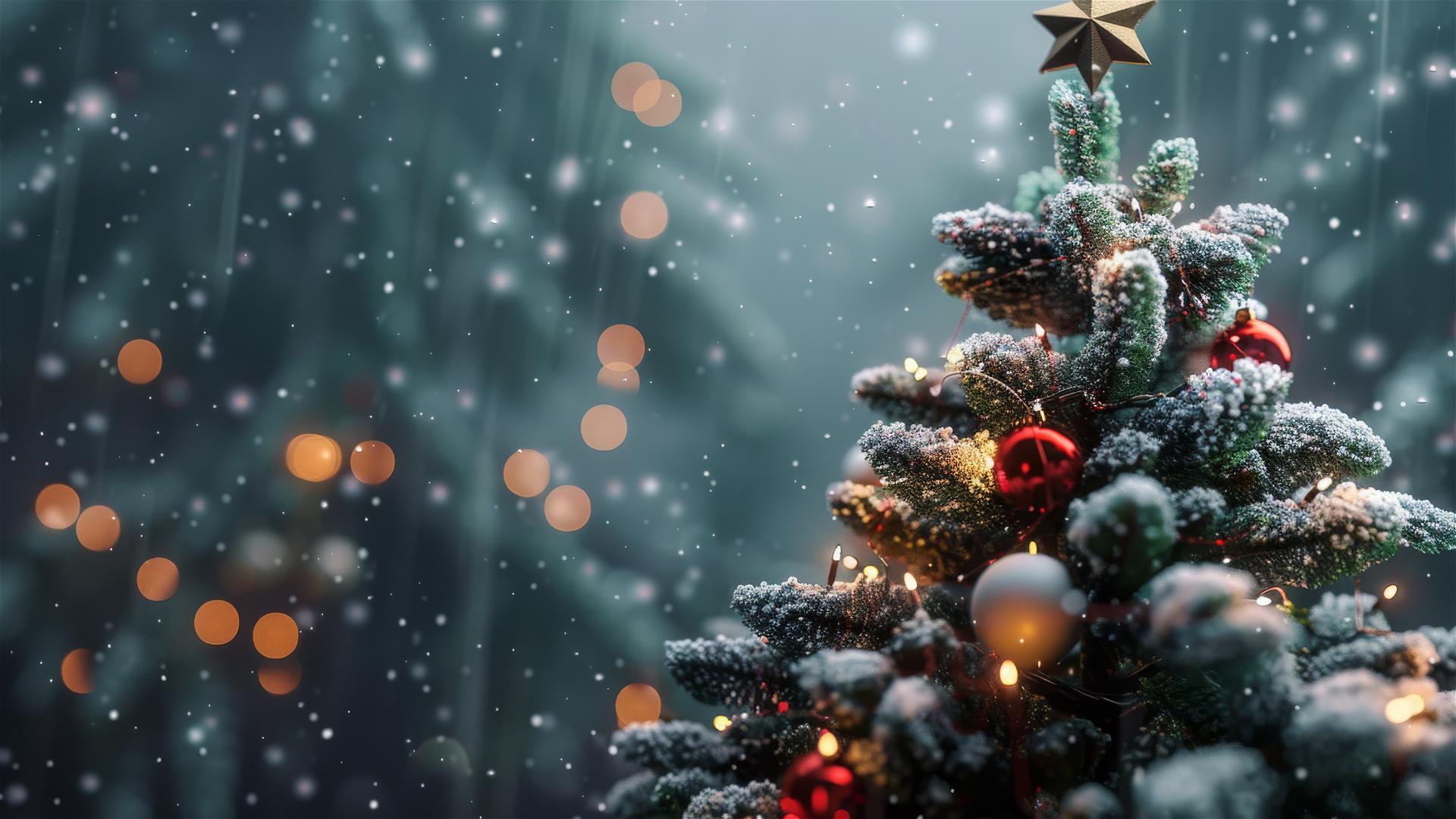Decorated Christmas tree with lights
