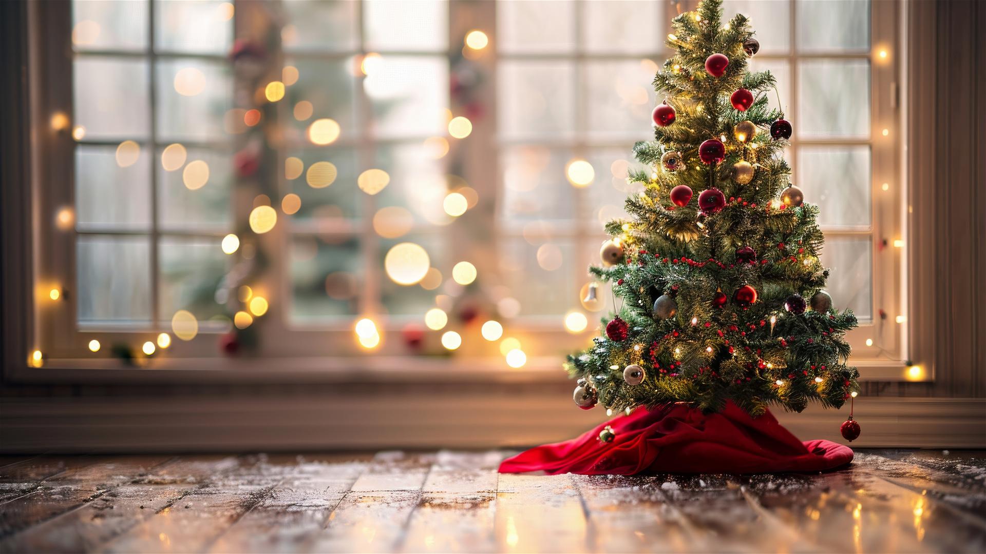 Colorful Christmas tree decorated with lights