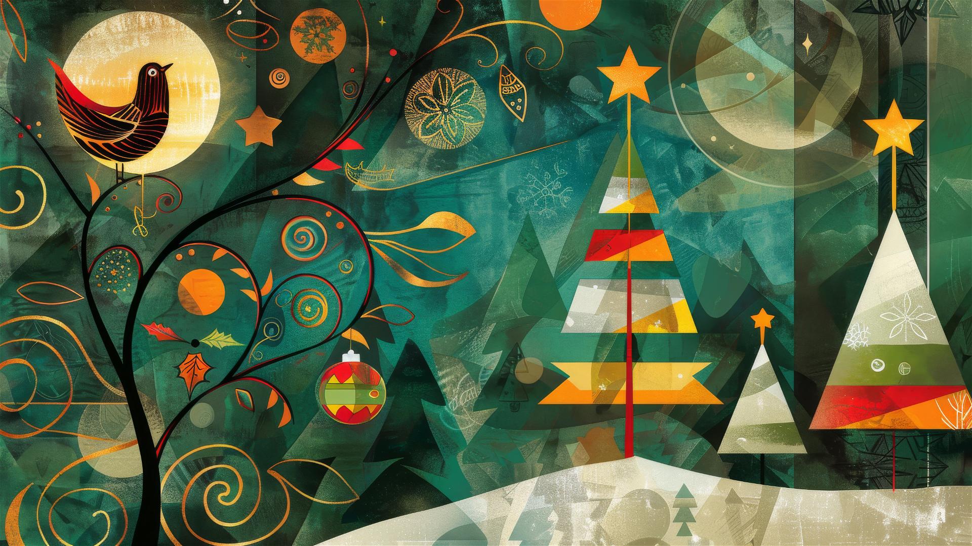 Art Deco style Christmas poster with festive elements