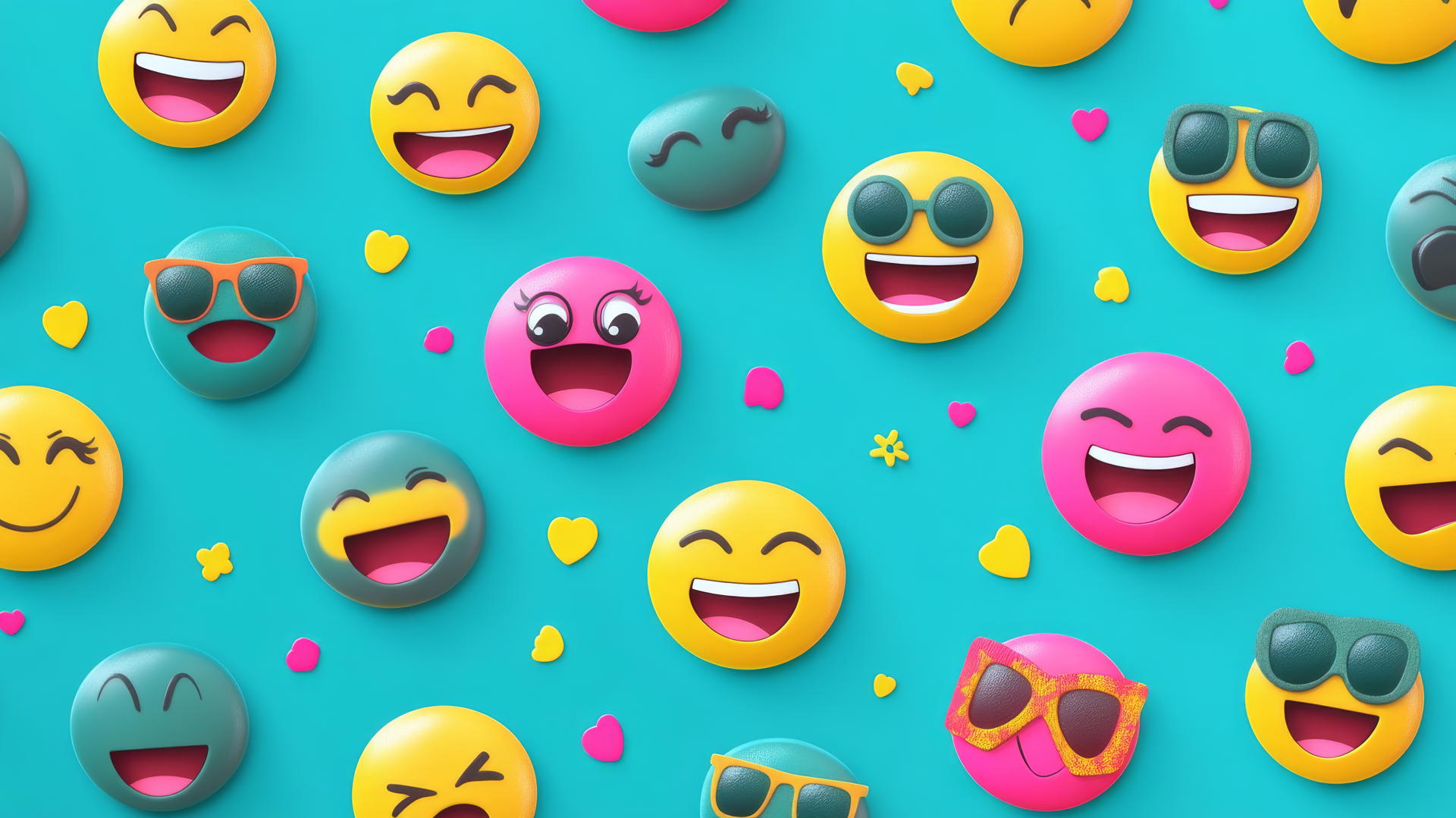 Preppy wallpaper with colorful cartoon emoticons on teal background
