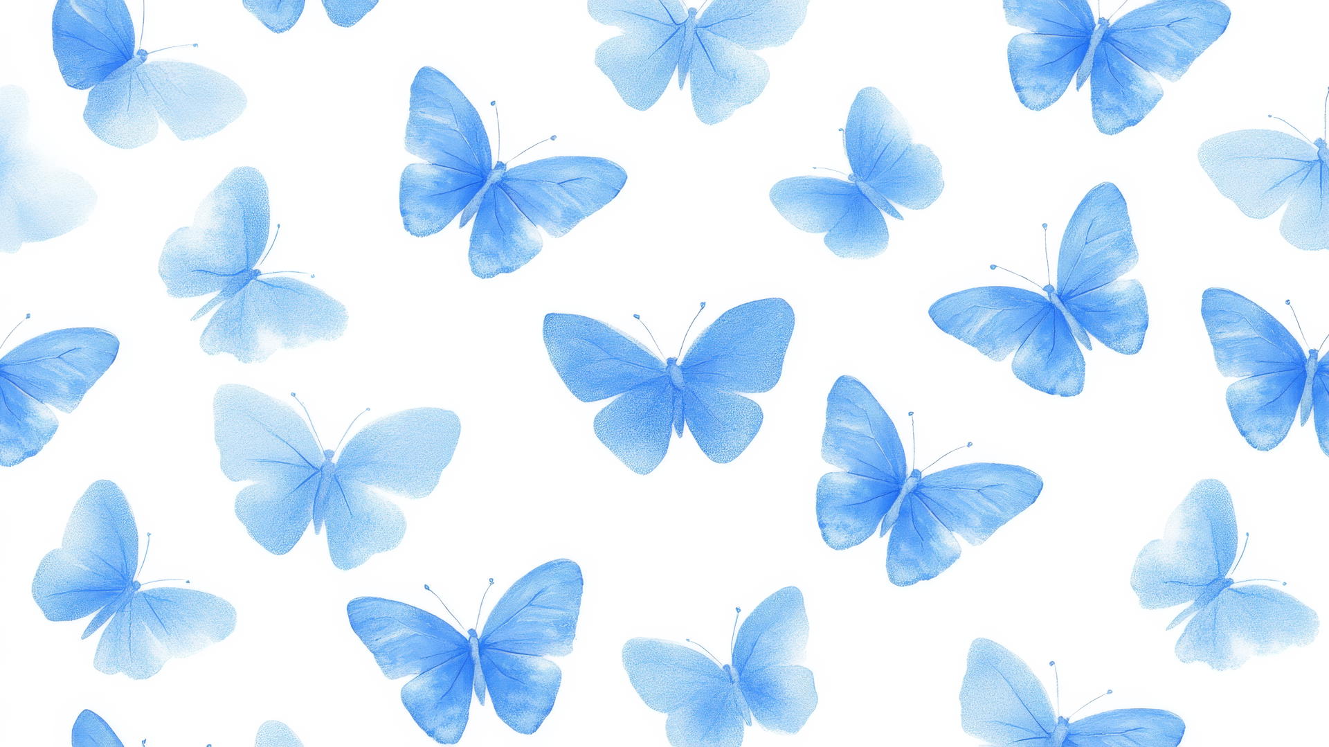 preppy wallpaper with hand-drawn blue butterflies on white background