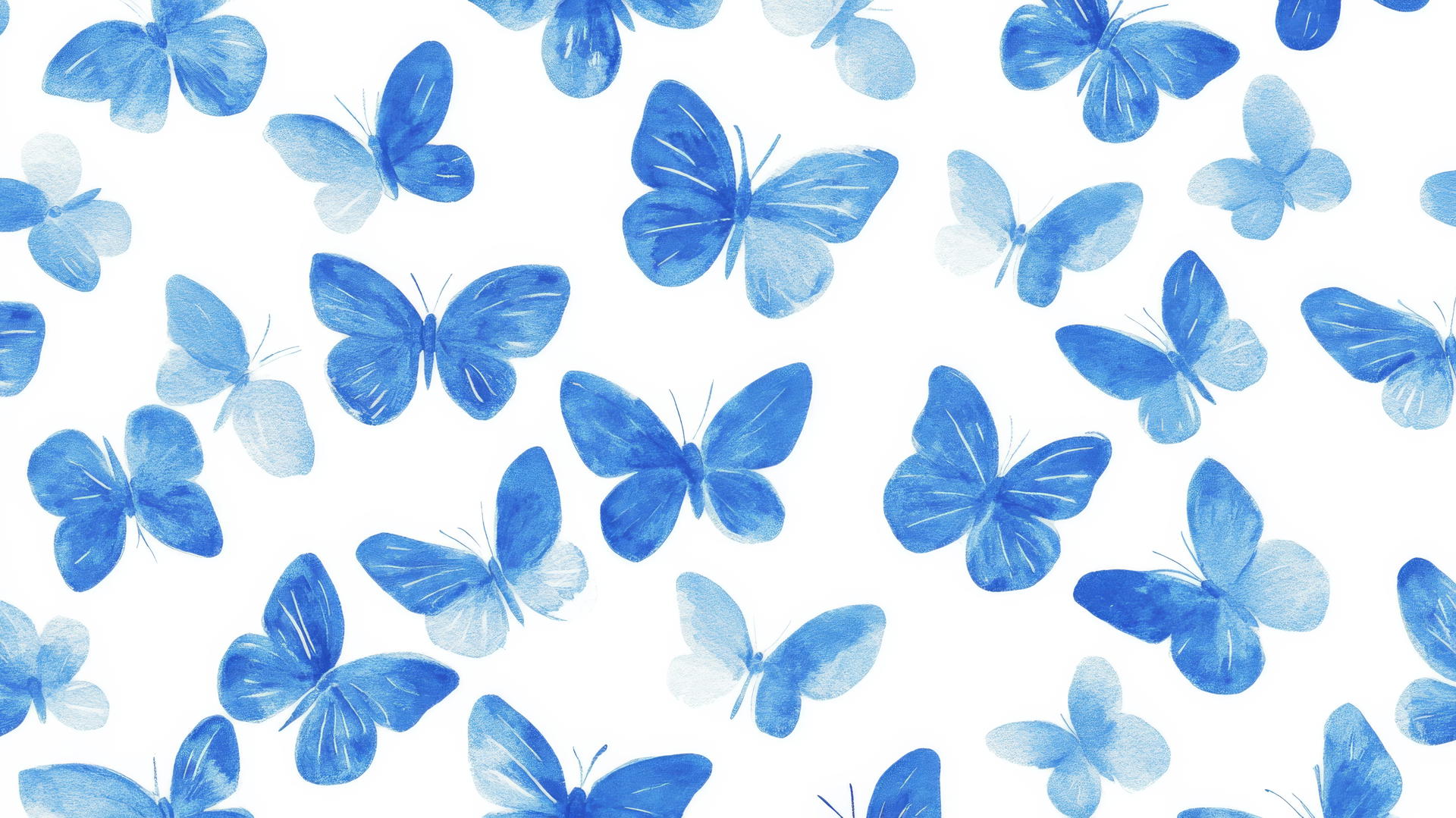 Preppy wallpaper with small blue butterflies on a white background