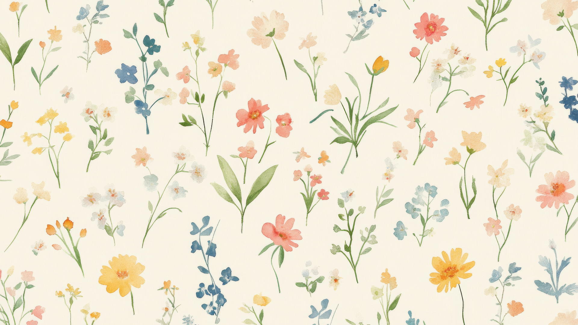 Preppy wallpaper with retro pastel flowers on cream background