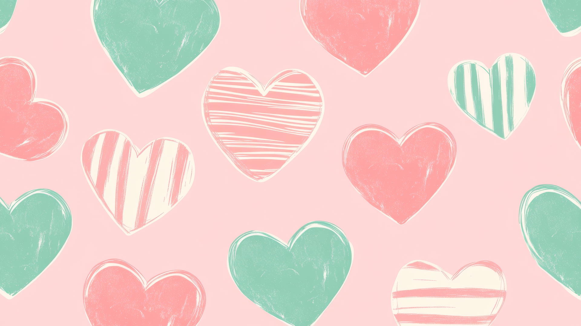 preppy wallpaper with retro Valentine's Day pattern, pink and green hearts, pastel pink and minty backgrounds