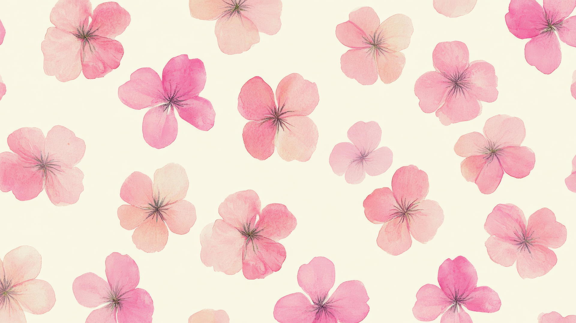 pink preppy wallpaper with small pink flowers on a cream background in a cute retro style