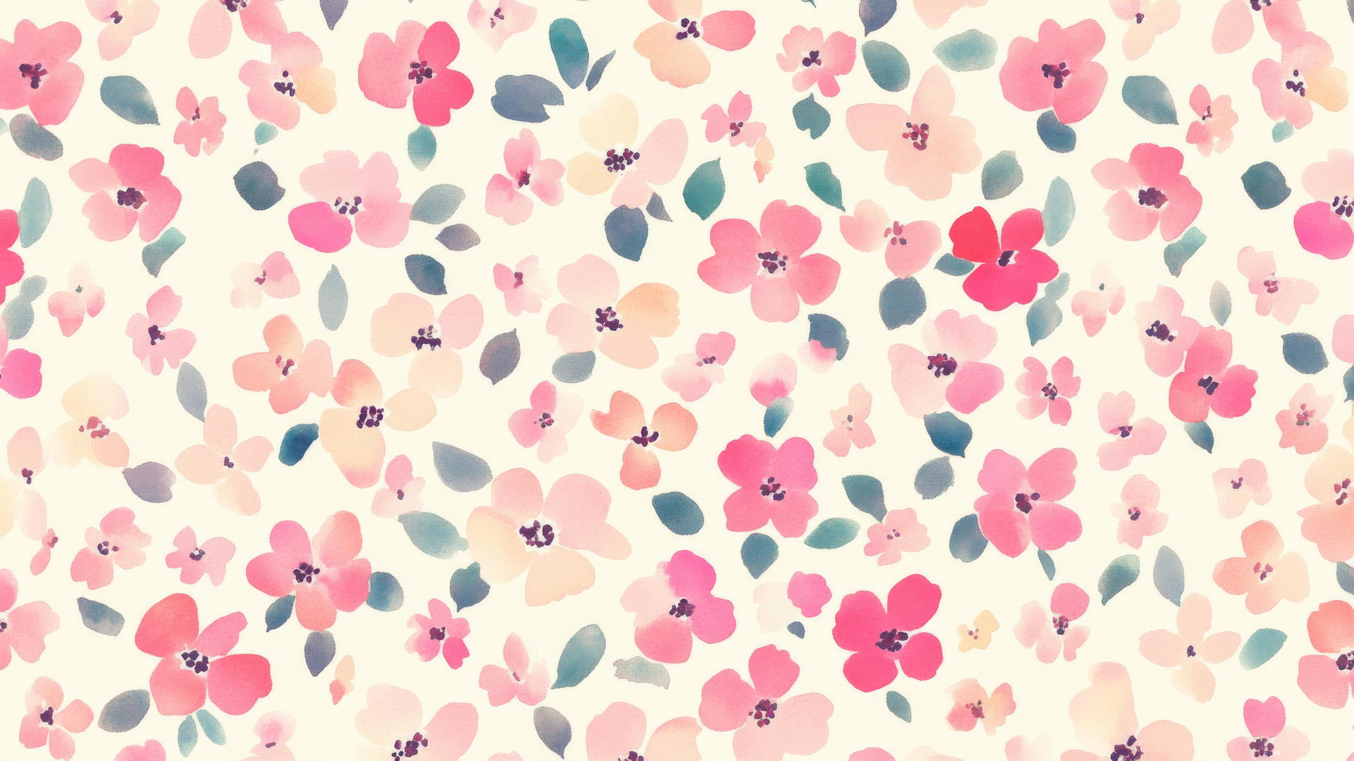 preppy pink wallpaper with small colorful pink flowers in pastel on cream background