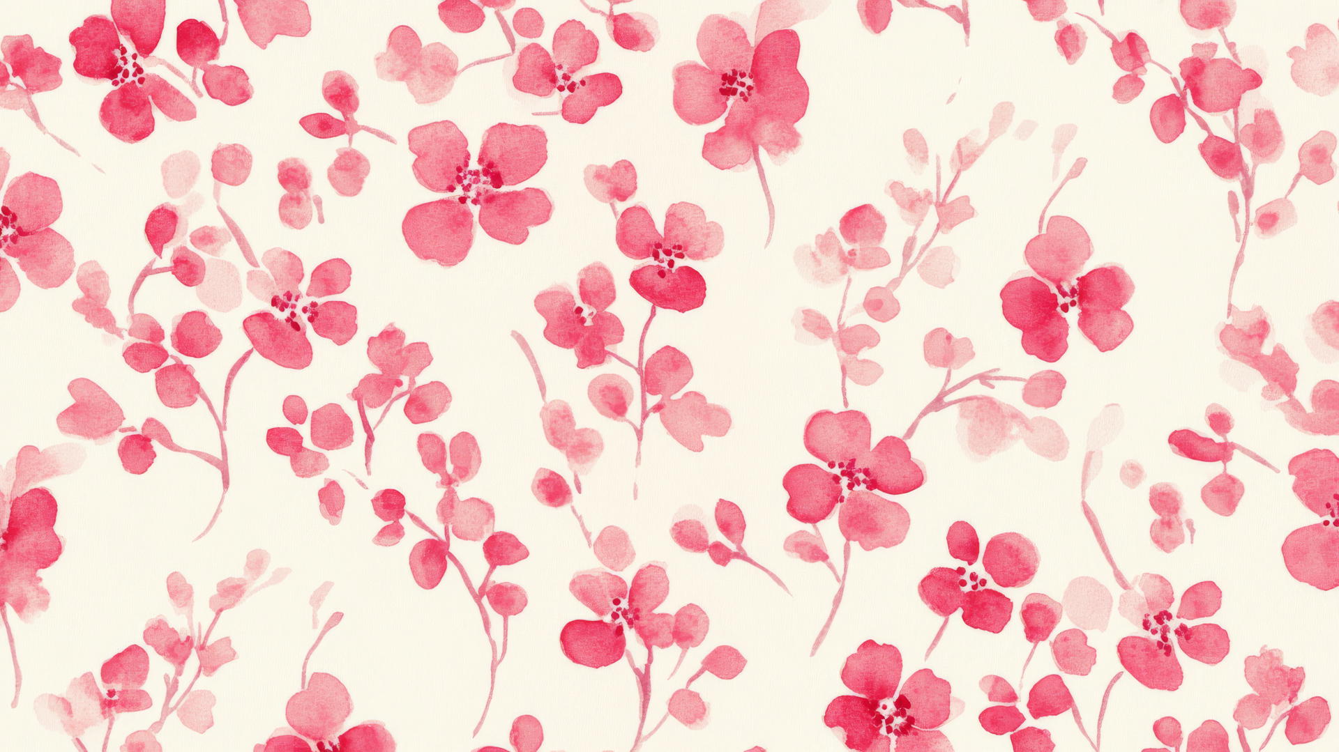 preppy pink wallpaper with small watercolor flowers on cream background